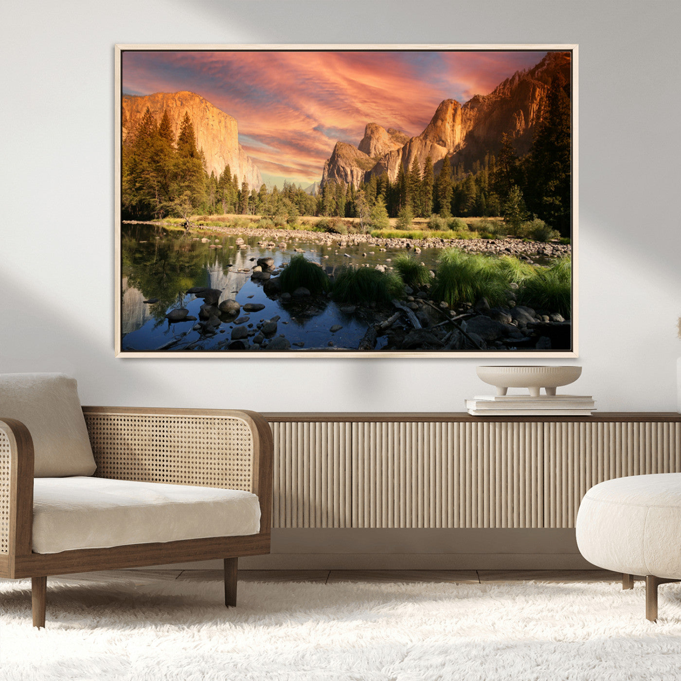 31199457-MGV-CV-36X24-Yosemite Valley Wall Art Canvas Print, Framed El Capitan Art Picture Print, Sunset Sky Perfect Vibrant Western Decor Artwork