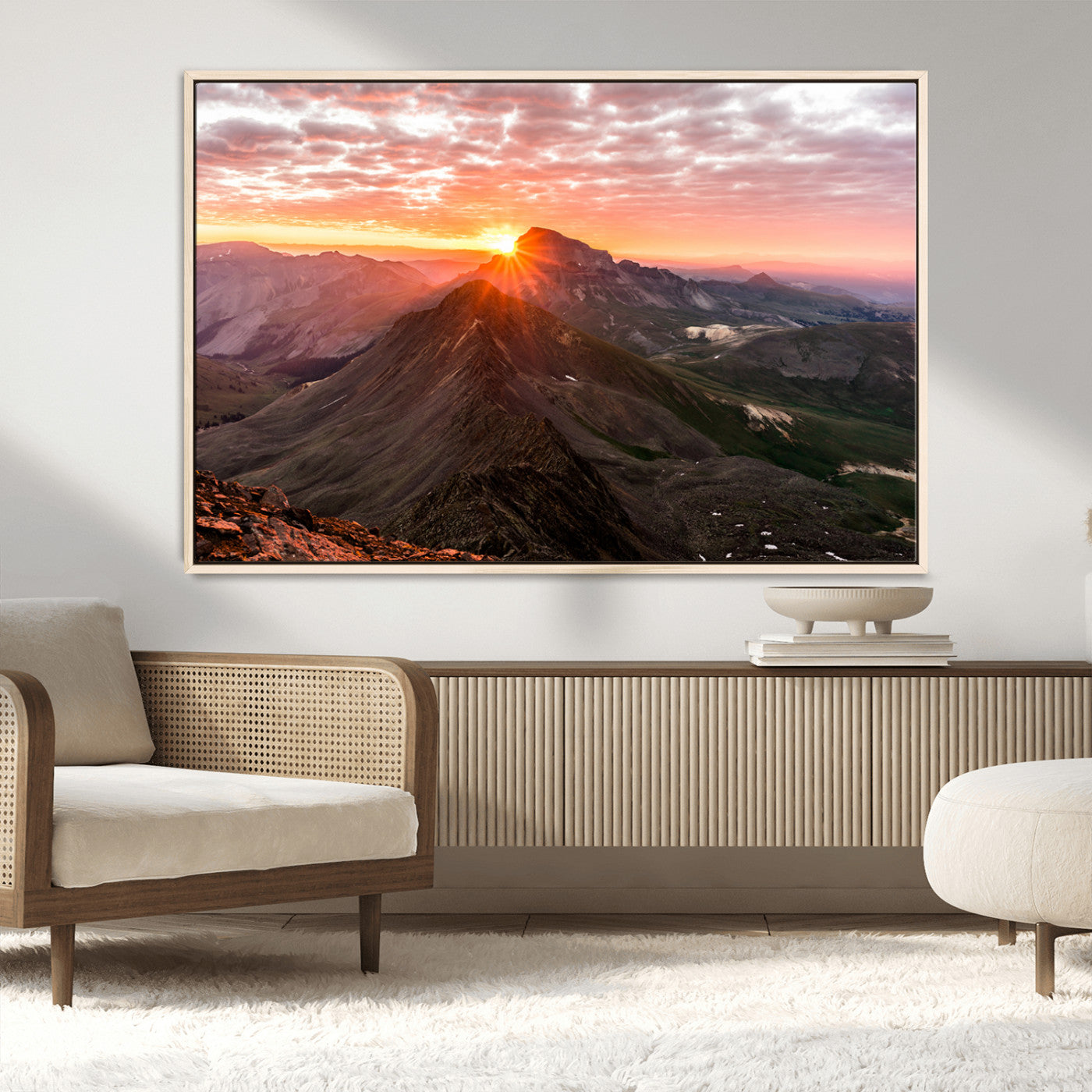 50957419-MGV-CV-36X24-Mountain Sunrise Wall Art Canvas Print, Framed Alpine Ridge Art Picture Print, Mountain Range Perfect Vibrant Rustic Decor Artwork