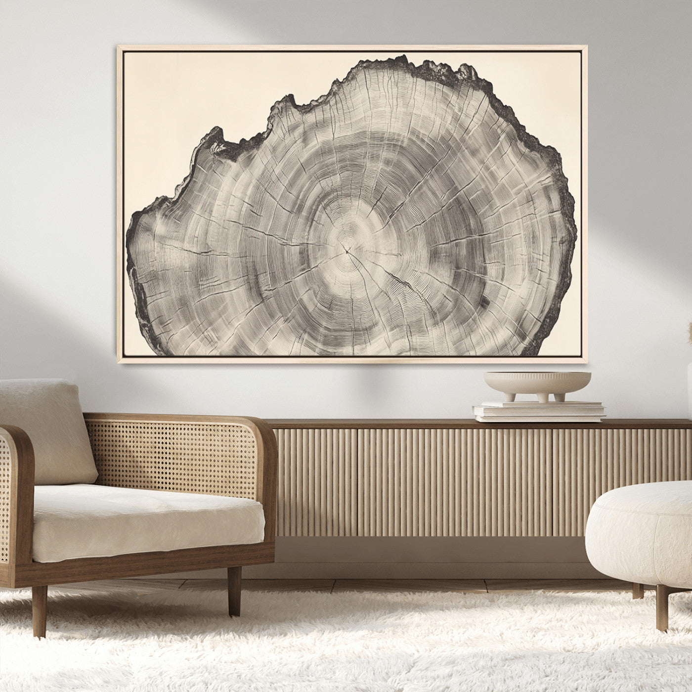 98921313-MGV-CV-36X24-Tree Ring Wall Art Canvas Print, Framed Wood Slice Art Picture Print, Minimalist Wood Perfect Rustic Academic Decor Artwork