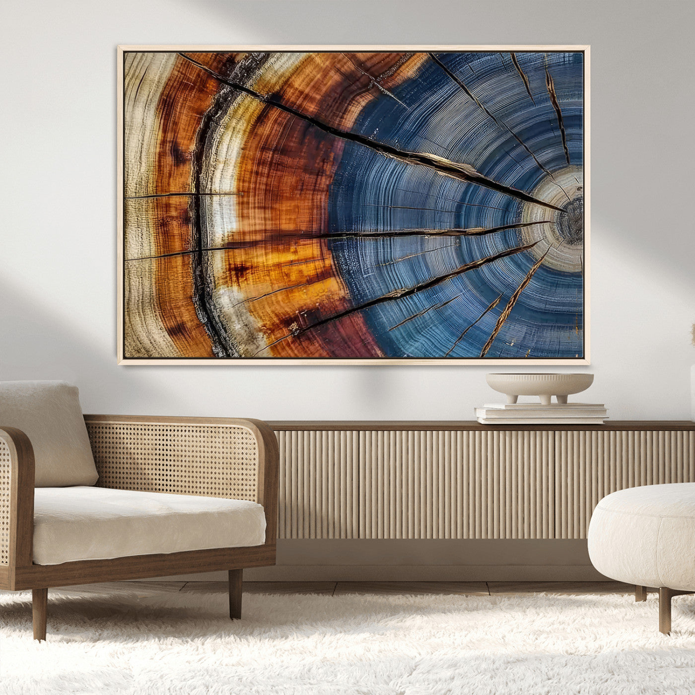 96890915-MGV-CV-36X24-Abstract Tree Ring Wall Art – Rustic Nature Canvas Print with Wood Grain Texture, Modern Earth Tone Artwork for Office, Living