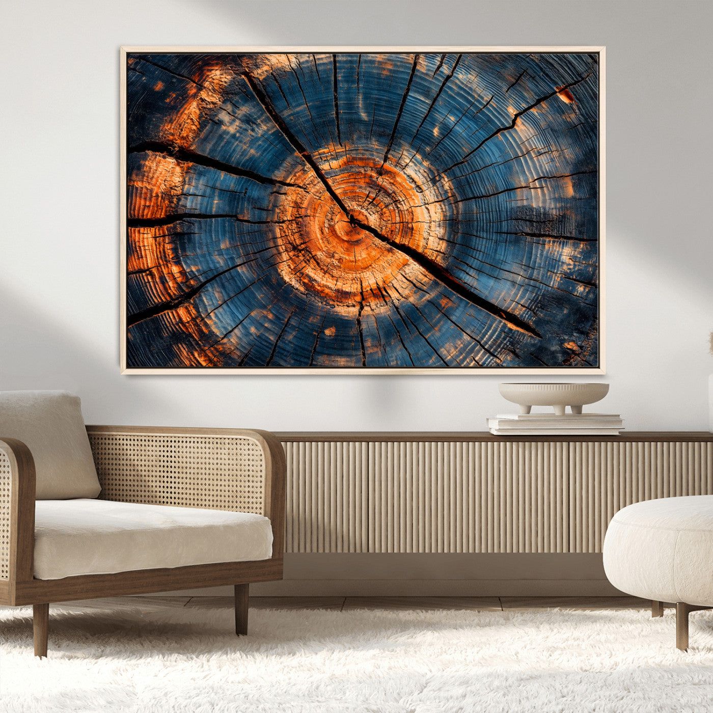 81894502-MGV-CV-36X24-Burnt Wood Wall Art Canvas Print, Framed Aged Timber Art Picture Print, Rustic Tree Slice Perfect Rustic Decor Artwork for Home,