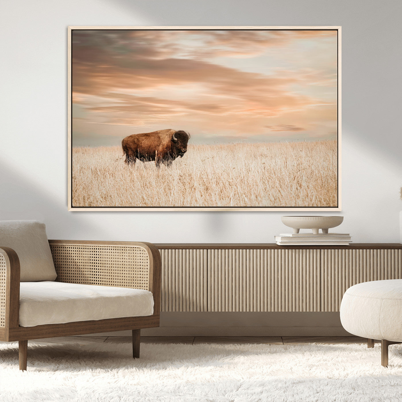 87282289-MGV-CV-36X24-Bison Wall Art Canvas Print, Framed Buffalo Art Picture Print, Western Prairie Perfect Rustic Decor Artwork