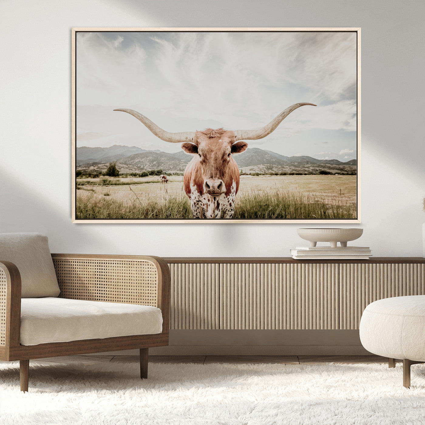 80054319-MGV-FC-36X24_Natural-Longhorn Wall Art – Rustic Western Canvas Print, Majestic Bull Artwork for Farmhouse, Ranch or Living Room