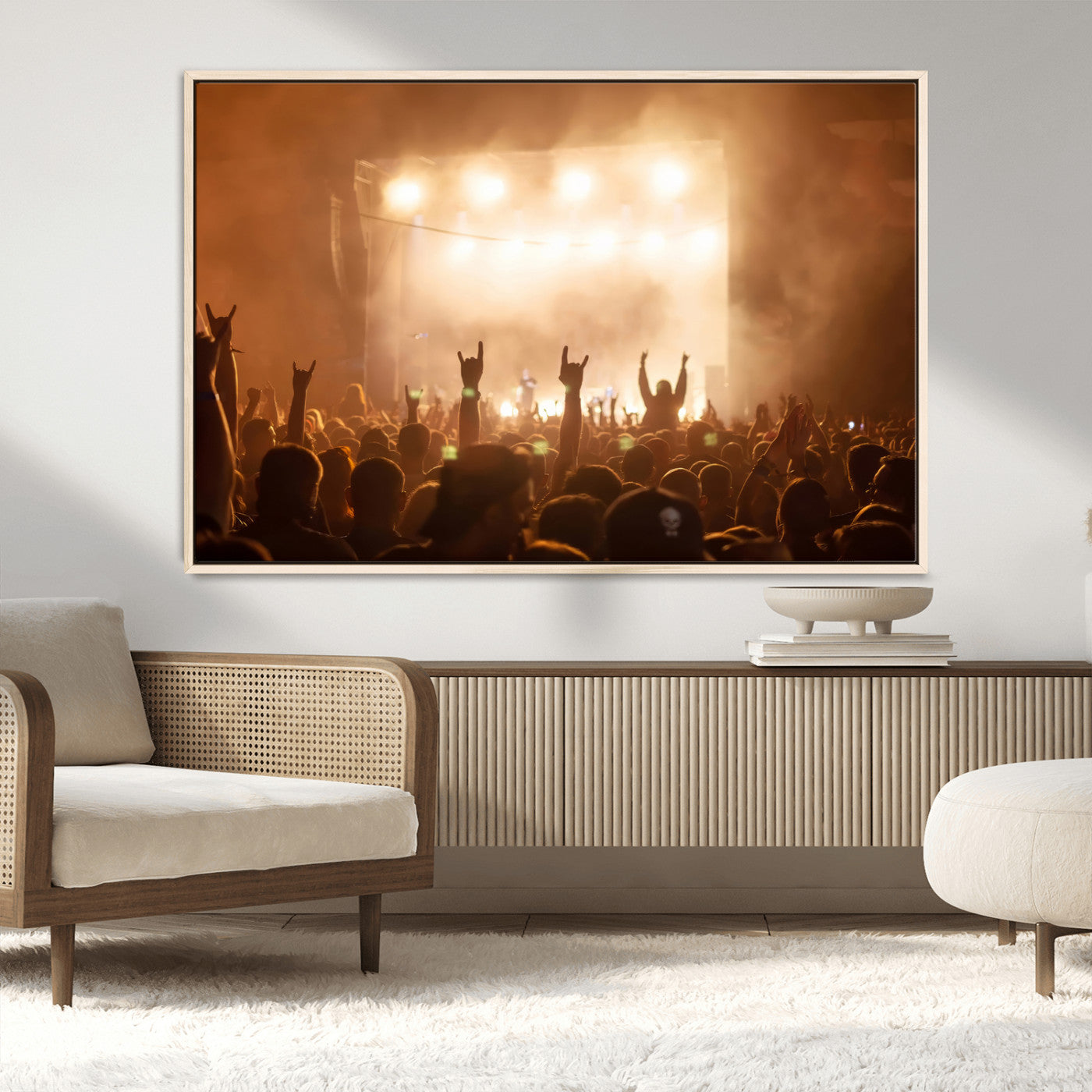 70848729-MGV-CV-36X24-Rock Concert Wall Art Canvas Print, Framed Music Crowd Art Picture Print, Stage Lights Perfect Industrial Urban Loft Decor Artwork