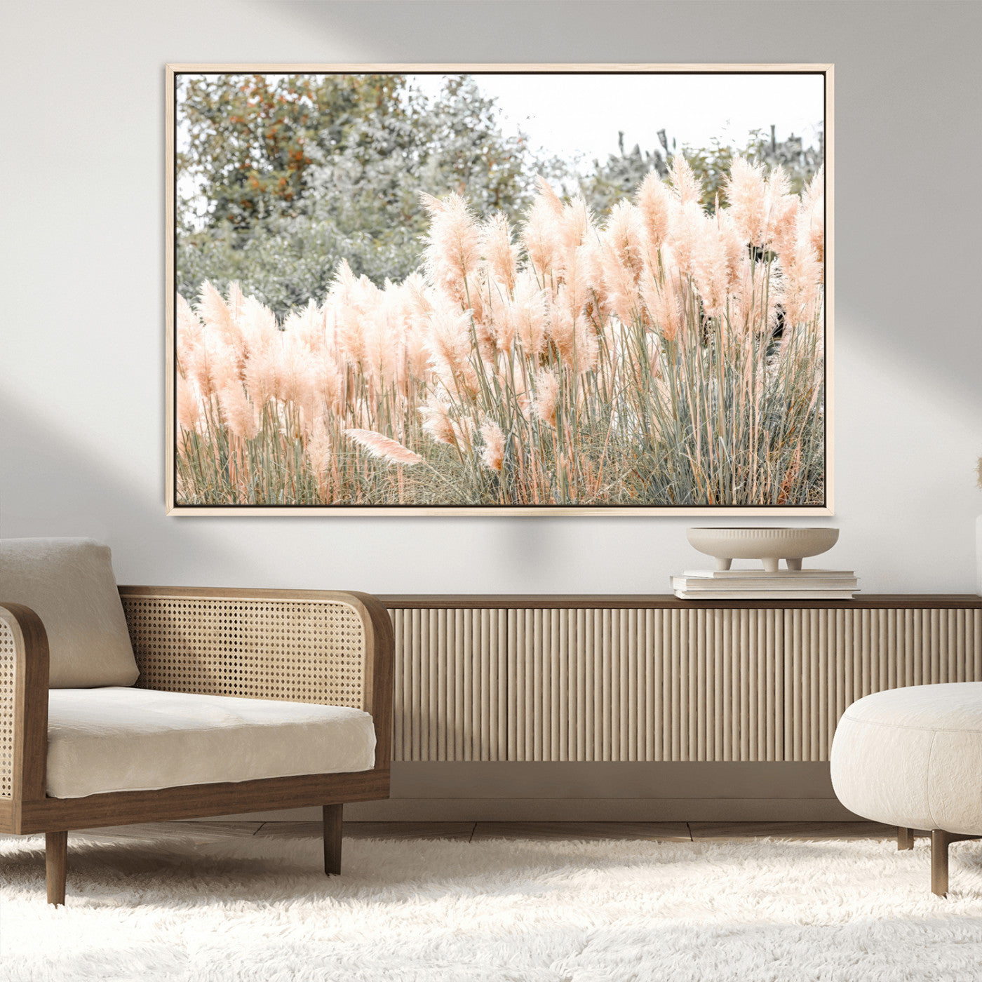 21826392-MGV-CV-36X24-Pampas Grass Wall Art Canvas Print, Framed Soft Pampas Art Picture Print, Pastel Grasses Perfect Soft Neutral Boho Decor Artwork