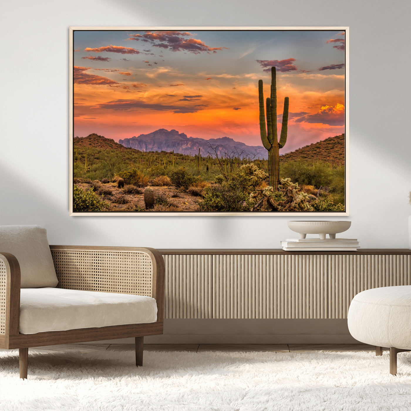 25332783-MGV-FC-36X24_Natural-Saguaro Cactus Wall Art Canvas Print, Framed Arizona Sunset Art Picture Print, Sonoran Desert Perfect Southwestern Boho Decor