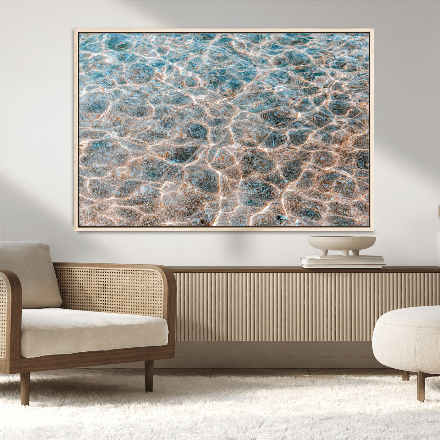 26580287-MGV-CV-36X24-Clear Water Wall Art Canvas Print, Framed Sunlit Ripples Art Picture Print, Ocean Texture Perfect Modern Coastal Decor Artwork