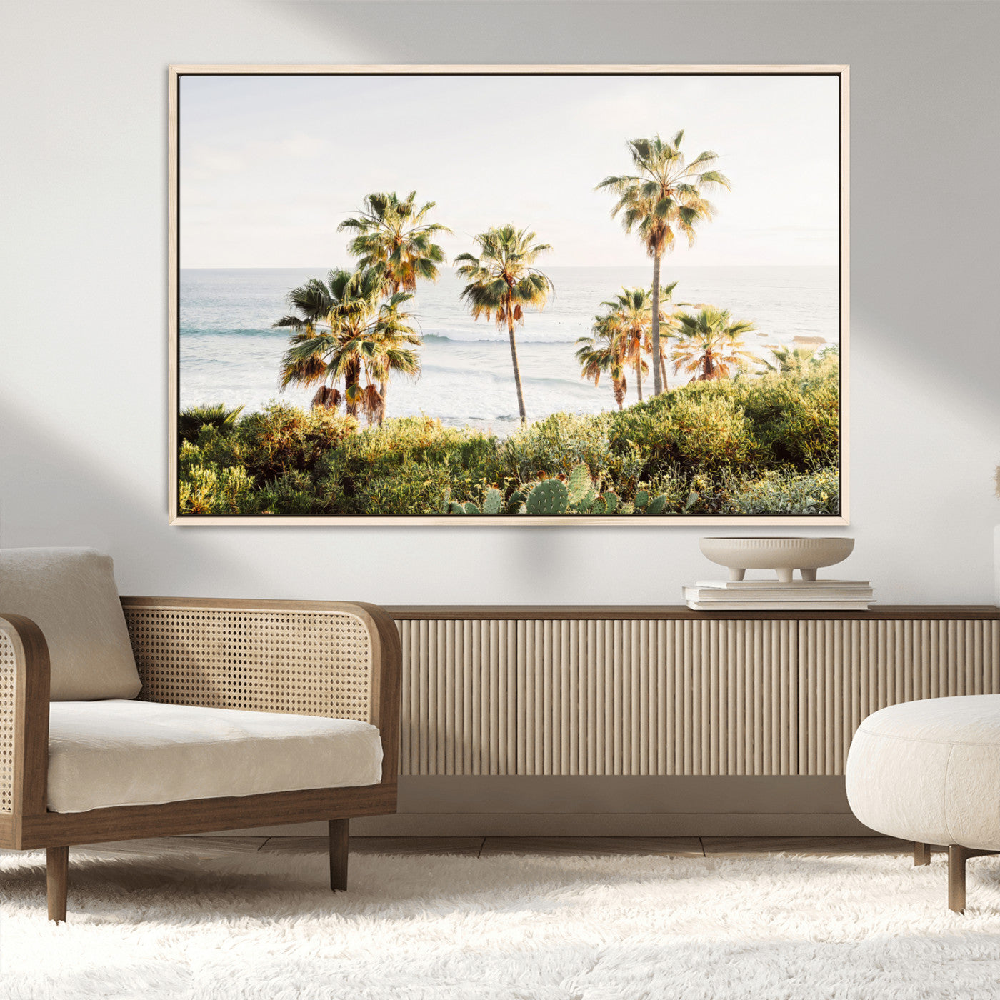 94707294-MGV-CV-36X24-California Coast Wall Art Canvas Print, Framed Palm Trees Art Picture Print, Coastal Landscape Perfect Coastal Minimalist Decor