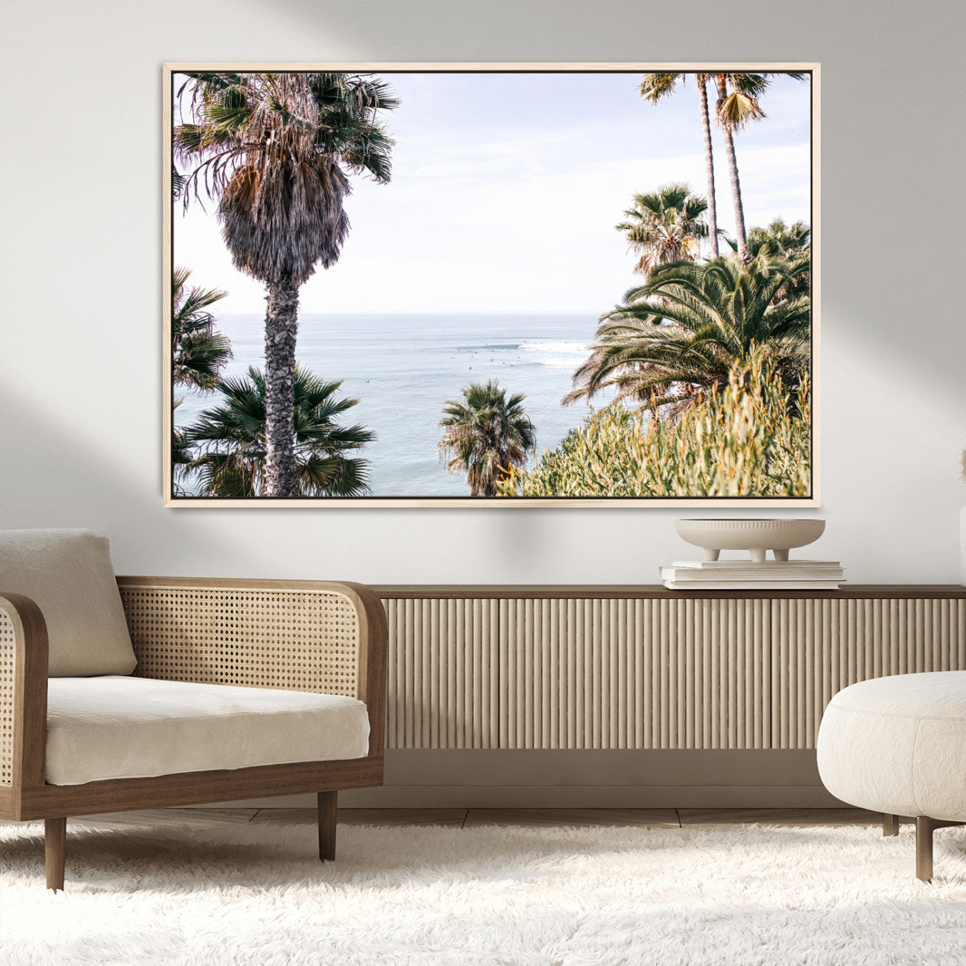 51404565-MGV-FC-36X24_Natural-Palm Trees Wall Art Canvas Print, Framed Ocean Breeze Art Picture Print, Coastal View Perfect Tropical Coastal Decor Artwork