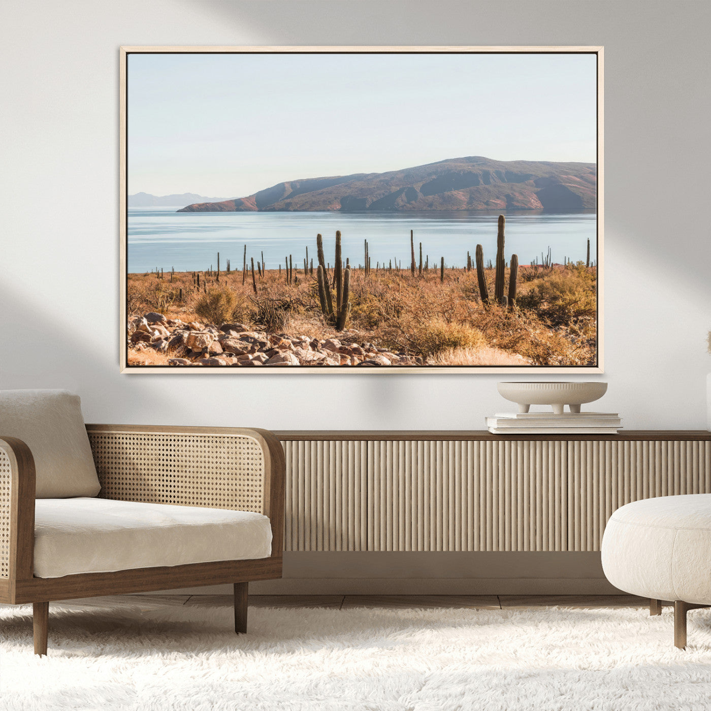 45193515-MGV-FC-36X24_Natural-Desert Cactus Wall Art Canvas Print, Framed Baja Coastline Art Picture Print, Coastal Desert Perfect Southwestern Minimalist Decor