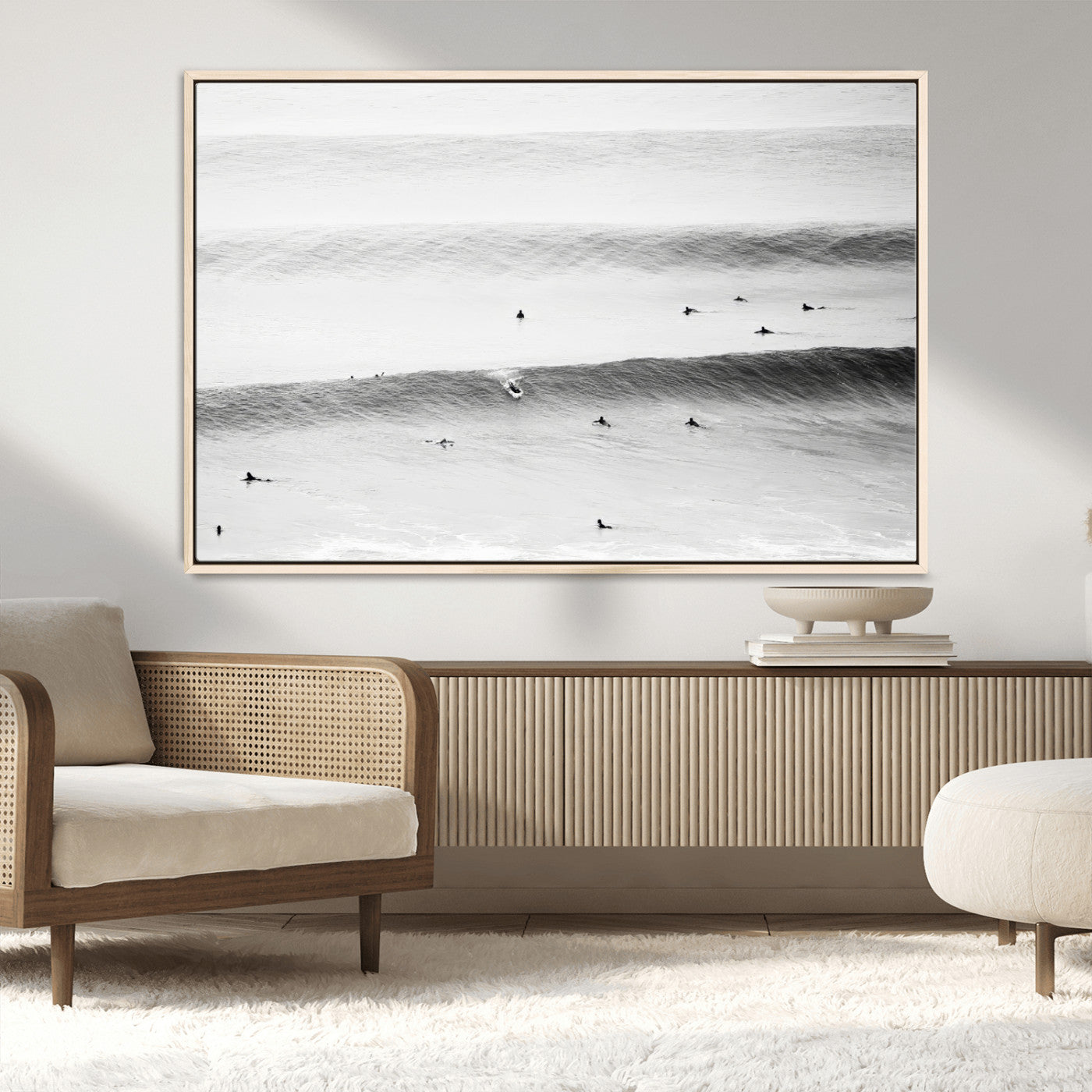 54291445-MGV-CV-36X24-Black White Ocean Wall Art Canvas Print, Framed Coastal Sport Art Picture Print, Ocean Culture Perfect Minimalist Coastal Decor