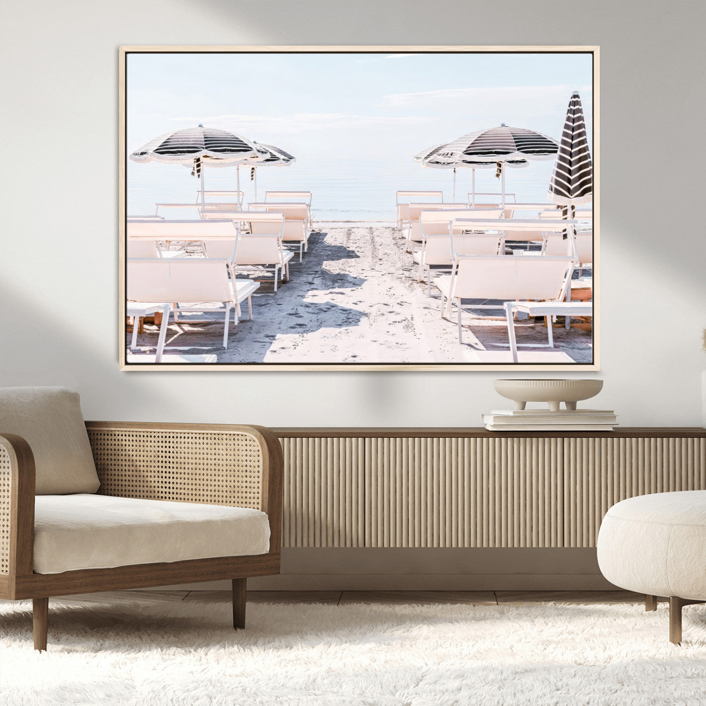 67623952-MGV-CV-36X24-Minimalist Beach Wall Art Canvas Print, Framed Pastel Sand Art Picture Print, Beach Aesthetic Perfect Coastal Minimalist Decor