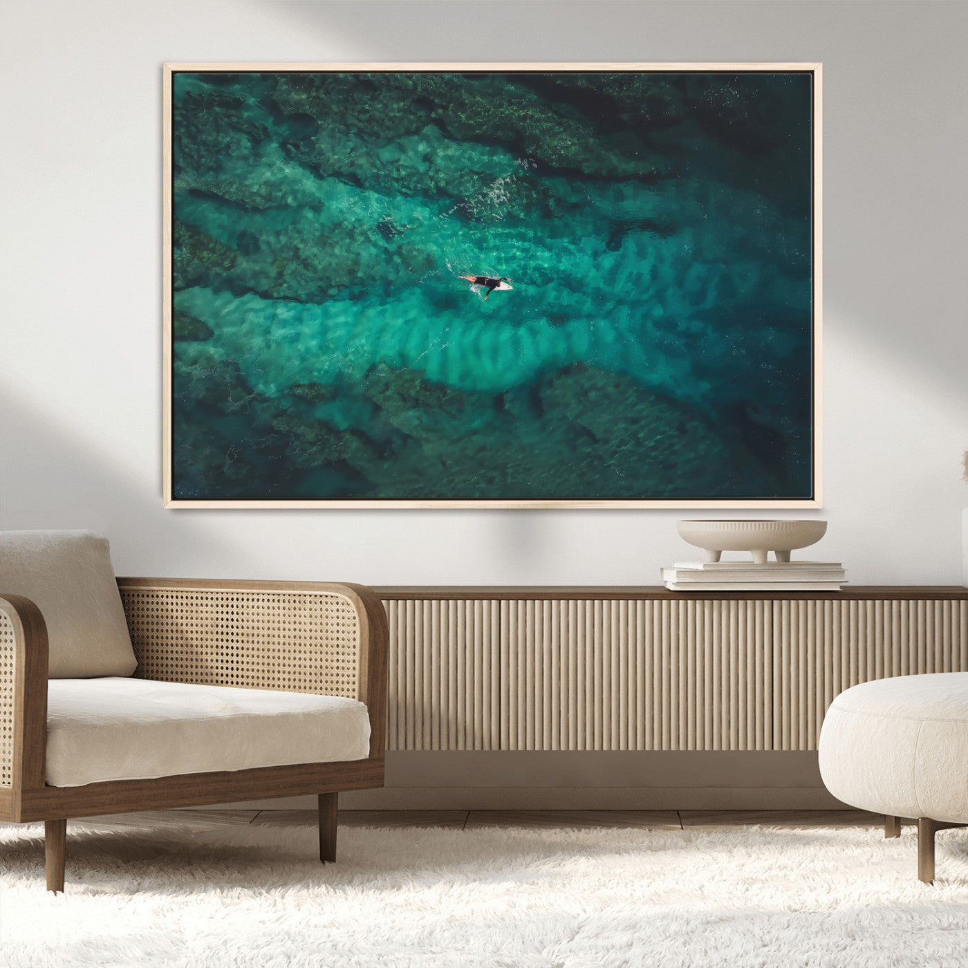 93287752-MGV-FC-36X24_Natural-Ocean Surf Wall Art Canvas Print, Framed Blue Waters Art Picture Print, Vibrant Seascape Perfect Coastal Adventure Decor Artwork