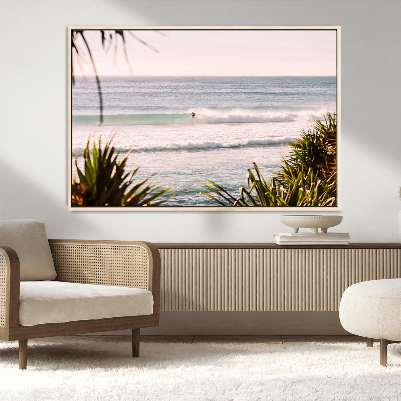 23287092-MGV-CV-36X24-Ocean Surfer Wall Art Canvas Print, Framed Coastal Surf Art Picture Print, Tropical Beach Perfect Tropical Coastal Decor Artwork