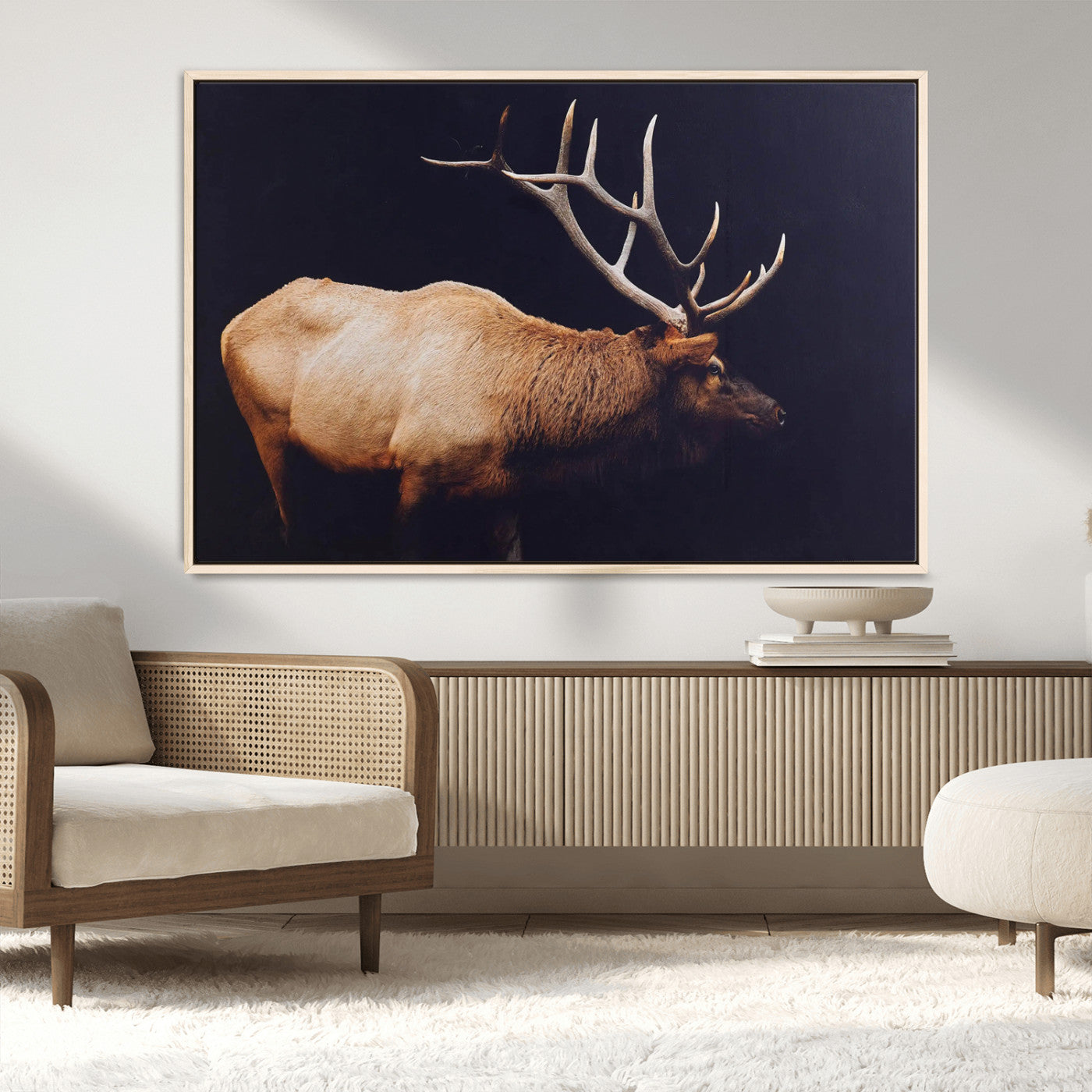 91871131-MGV-CV-36X24-Rustic Elk Art Wall Art Canvas Print, Framed Moody Wildlife Decor Art Picture Print, Western Animal Print Perfect Western Lodge