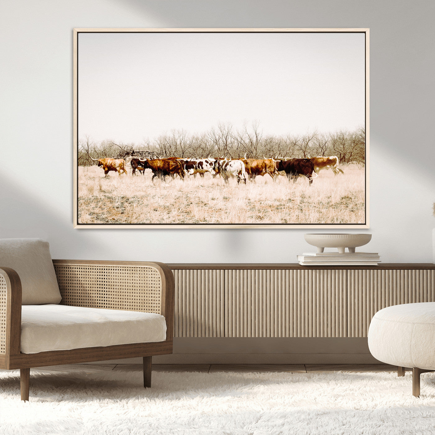 12454132-MGV-CV-36X24-Cow Herd Photography Wall Art Canvas Print, Framed Rustic Farmhouse Decor Art Picture Print, Western Ranch Style Perfect Rustic