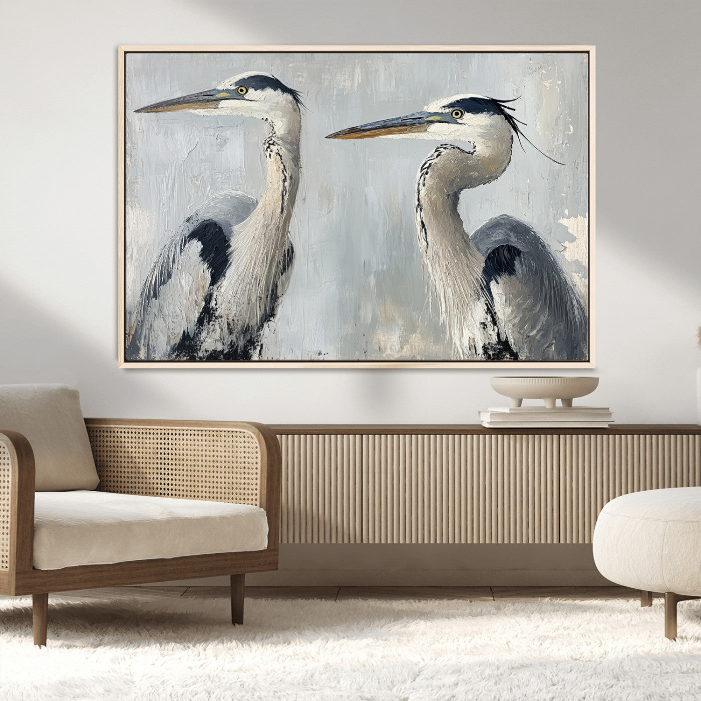 19427826-MGV-CV-36X24-Bird Canvas Decor Wall Art Canvas Print, Framed Coastal Bird Pair Art Picture Print, Minimalist Wildlife Wall Perfect Coastal