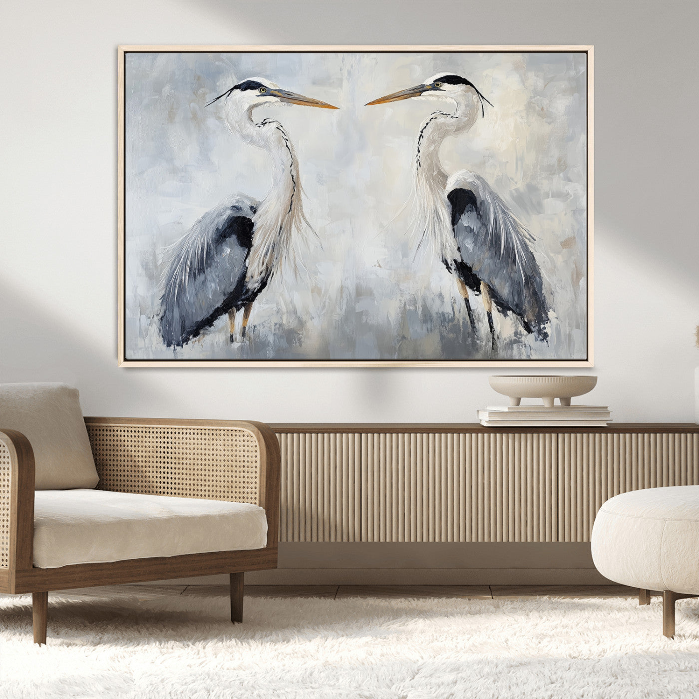 90806932-MGV-FC-36X24_Natural-Heron Wall Art Wall Art Canvas Print, Framed Bird Canvas Decor Art Picture Print, Nature Inspired Perfect Coastal Minimalist Decor
