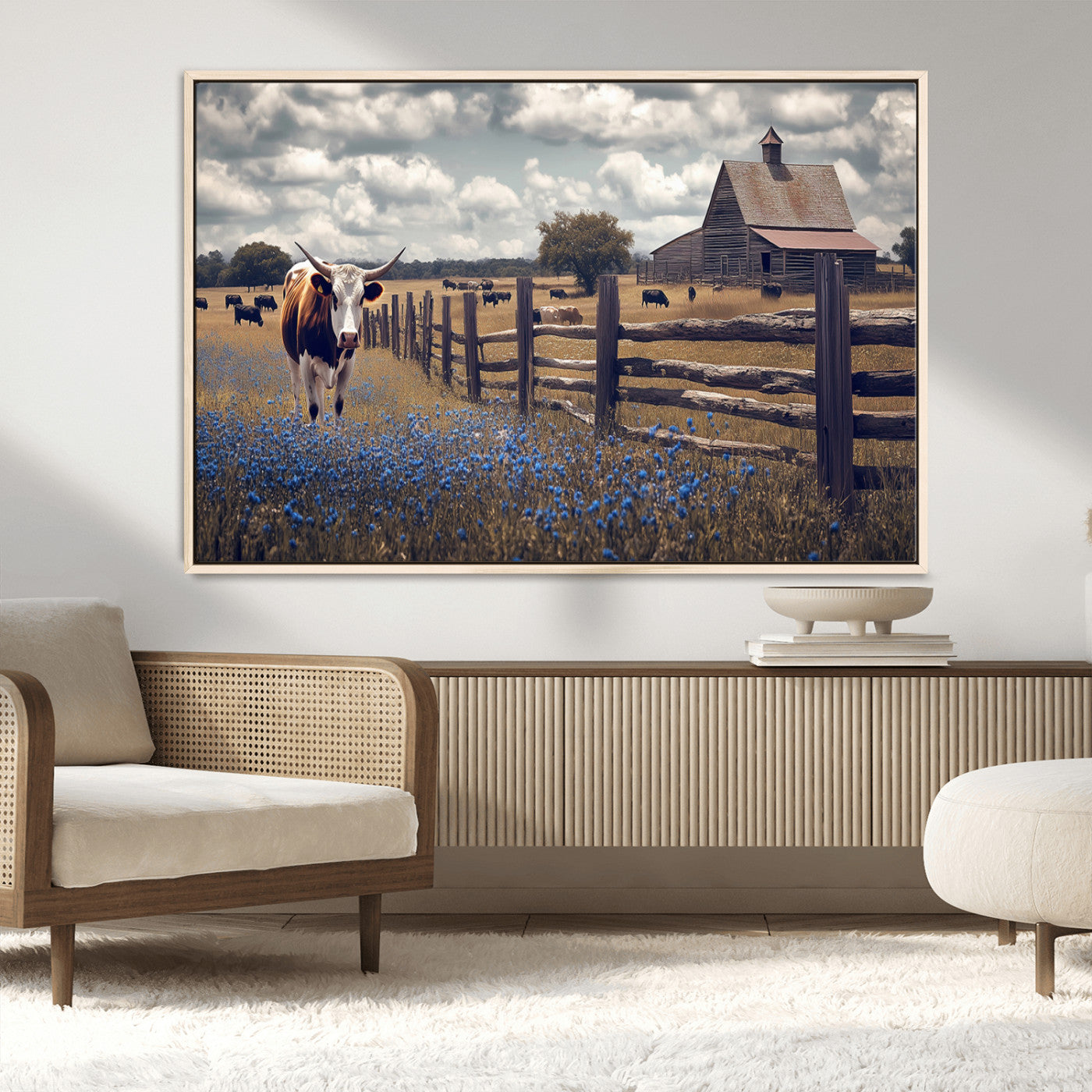 22296025-MGV-CV-36X24-Texas Longhorn Canvas Wall Art Canvas Print, Framed Rustic Barn Wall Art Art Picture Print, Farmhouse Cow Decor Perfect Rustic
