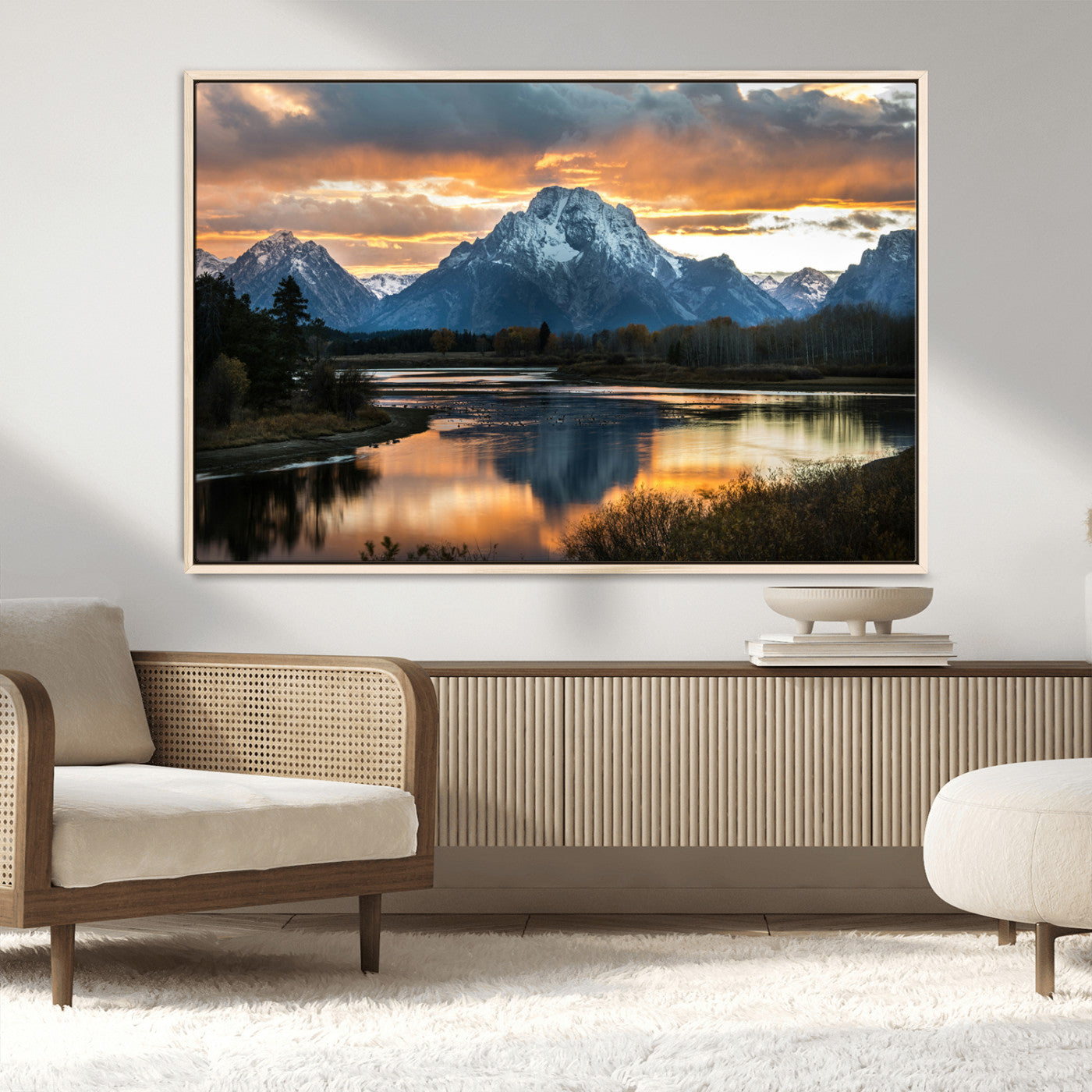 14130176-MGV-FC-36X24_Natural-Mountain Sunset Wall Art Canvas Print, Framed Alpine Wilderness Art Picture Print, Golden Hour Perfect Rustic Wilderness Decor