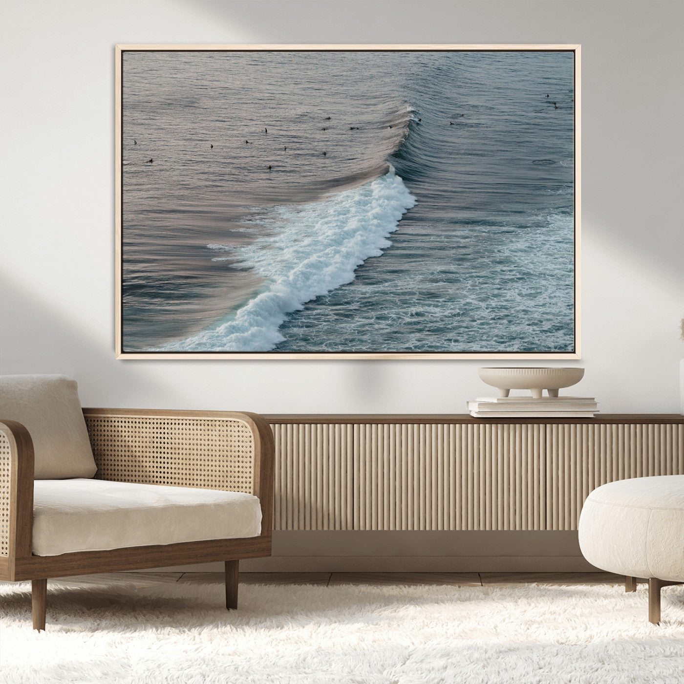 23077324-MGV-CV-36X24-Ocean Waves Wall Art Canvas Print, Framed Coastal Serenity Art Picture Print, Surf Aesthetic Perfect Modern Coastal Decor Artwork