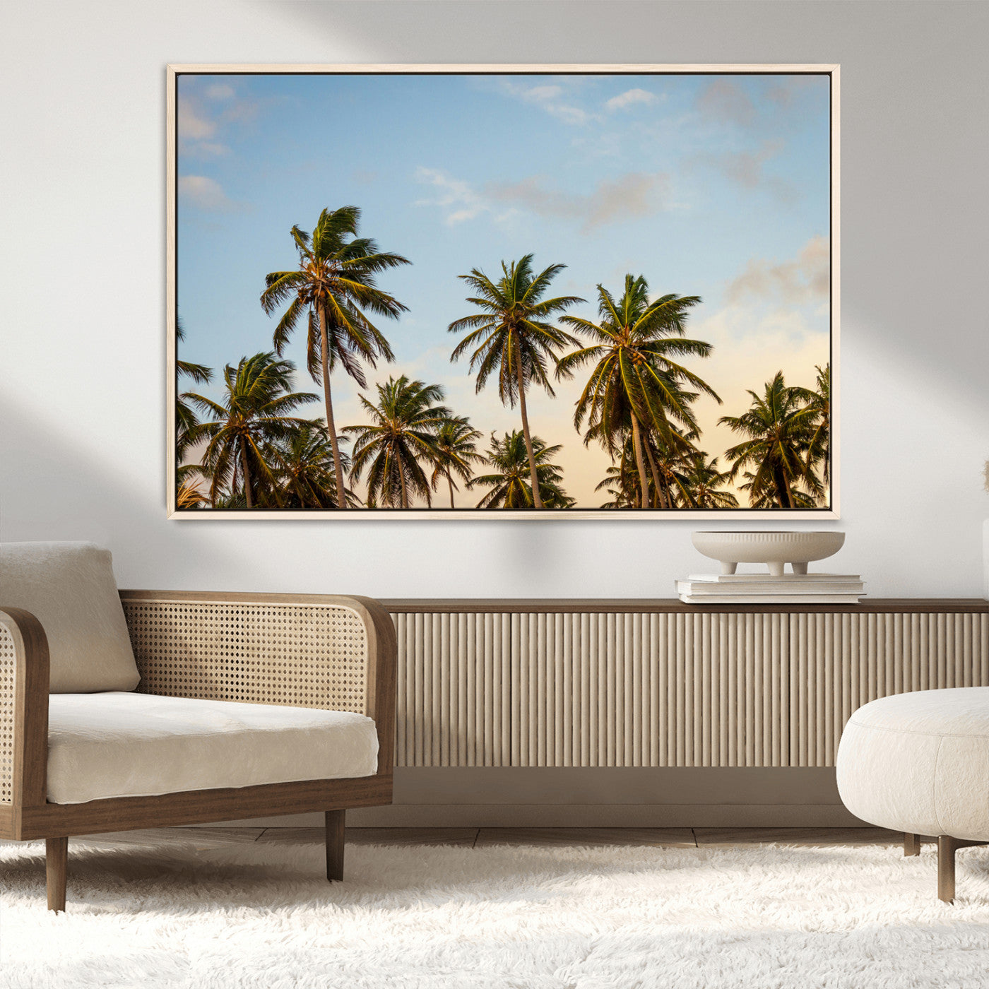 99033771-MGV-CV-36X24-Palm Trees Wall Art Canvas Print, Framed Tropical Vibes Art Picture Print, Coastal Sunset Perfect Coastal Boho Decor Artwork