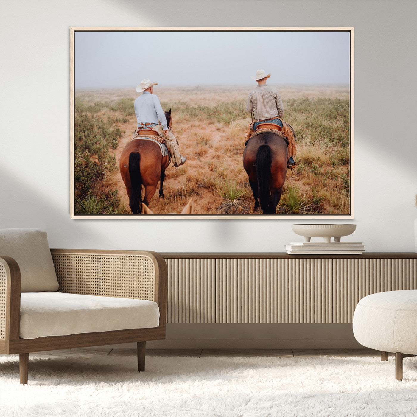 54943176-MGV-CV-36X24-Cowboy Wall Art Wall Art Canvas Print, Framed Western Canvas Art Picture Print, Rustic Ranch Scene Perfect Rustic Western Decor