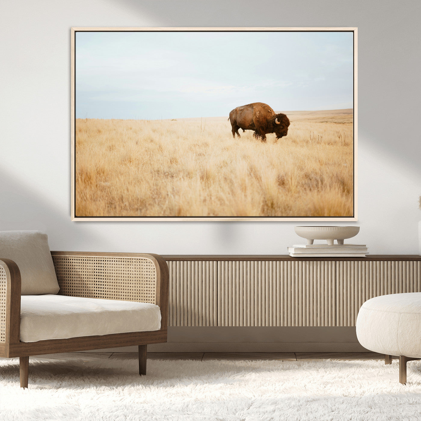 61392510-MGV-CV-36X24-Buffalo Wall Art Wall Art Canvas Print, Framed Western Wildlife Decor Art Picture Print, Rustic Farmhouse Art Perfect Rustic