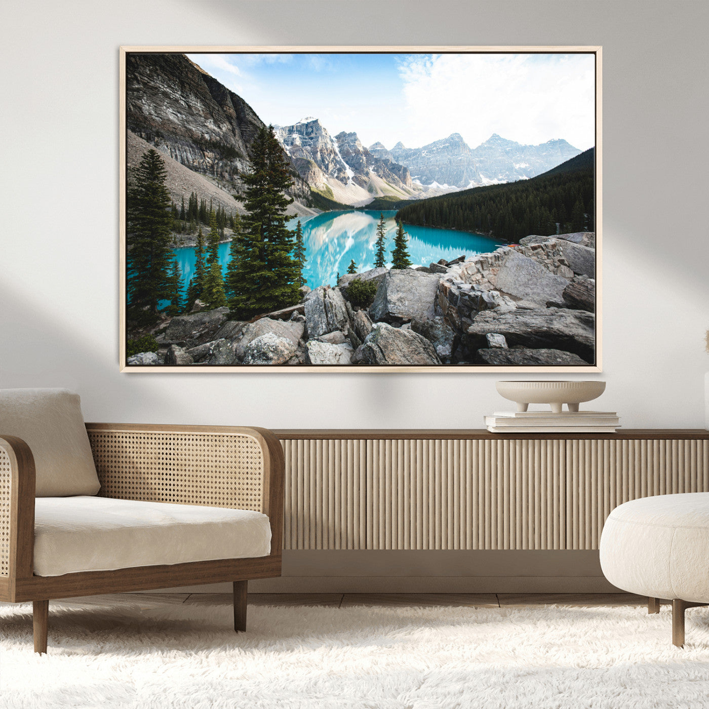 98014896-MGV-CV-36X24-Canadian Rockies Wall Art Canvas Print, Framed Mountain Landscape Art Picture Print, Turquoise Water Perfect Scandinavian