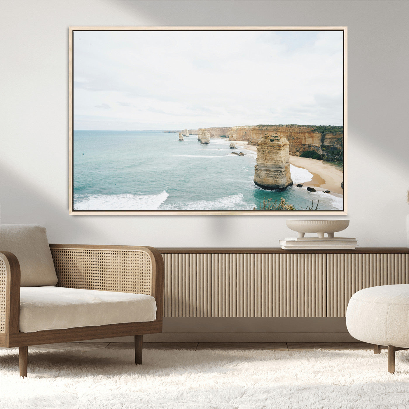 70095633-MGV-CV-36X24-Twelve Apostles Wall Art Canvas Print, Framed Coastal Cliffs Art Picture Print, Rugged Rock Formations Perfect Minimalist Coastal