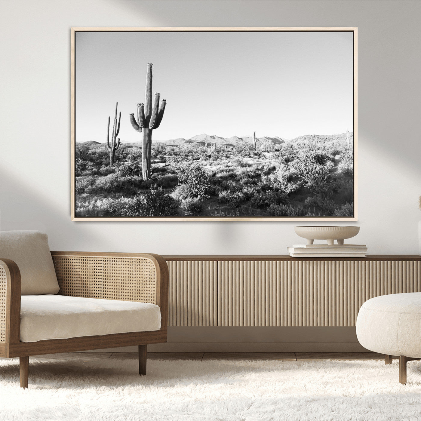 85205054-MGV-CV-36X24-Saguaro Cactus Wall Art Canvas Print, Framed Monochrome Landscape Art Picture Print, Scenic Arizona View Perfect Minimalist