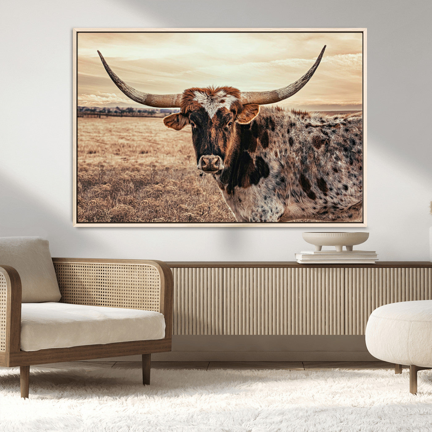 95745718-MGV-CV-36X24-Texas Longhorn Wall Art – Western Cattle Photography Canvas Print, Rustic Ranch Animal Artwork Country Farmhouse Decor for Living