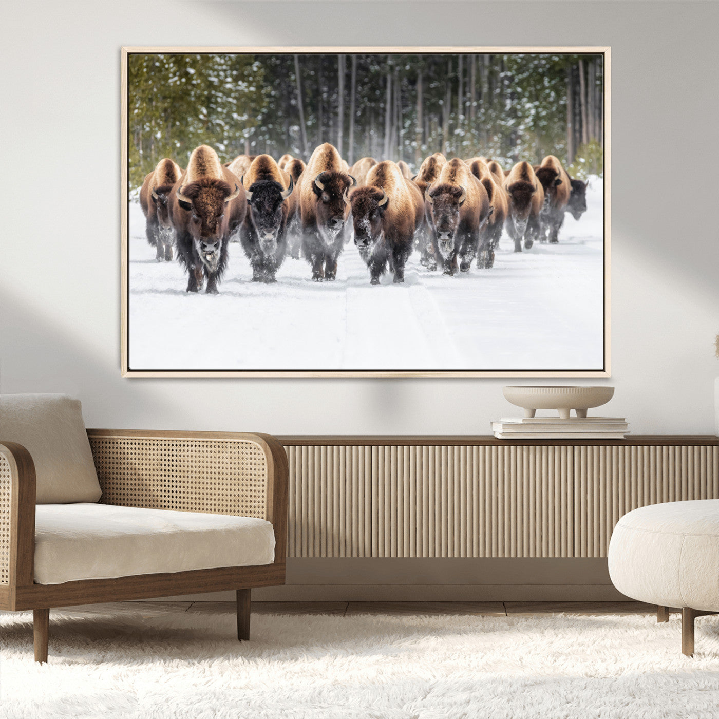 96906195-MGV-CV-36X24-Bison Herd Wall Art – American Buffalo Wildlife Photography Canvas Print, Winter Snow Scene Western Nature Decor for Living Room,