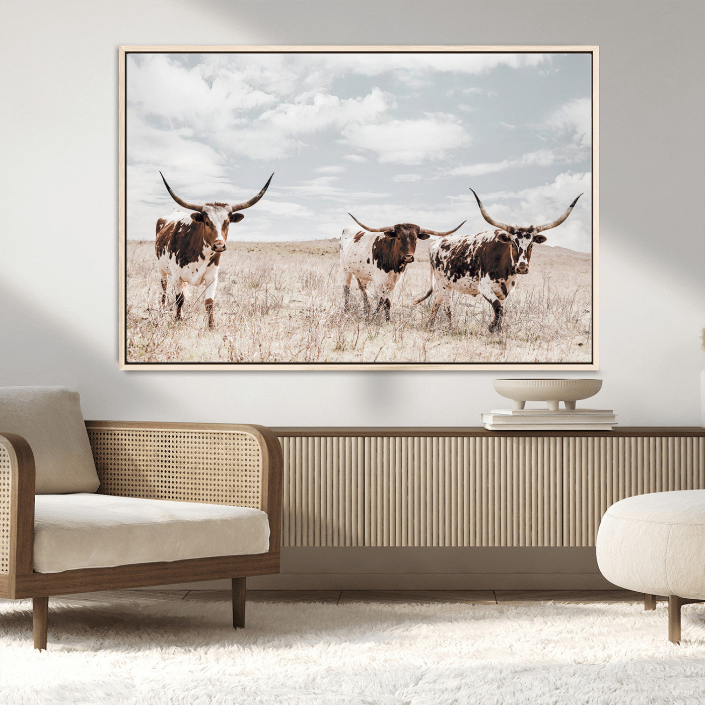 65621083-MGV-CV-36X24-Texas Longhorn Wall Art – Rustic Western Cattle Canvas Print, Southwestern Ranch Photography Decor for Living Room, Office,