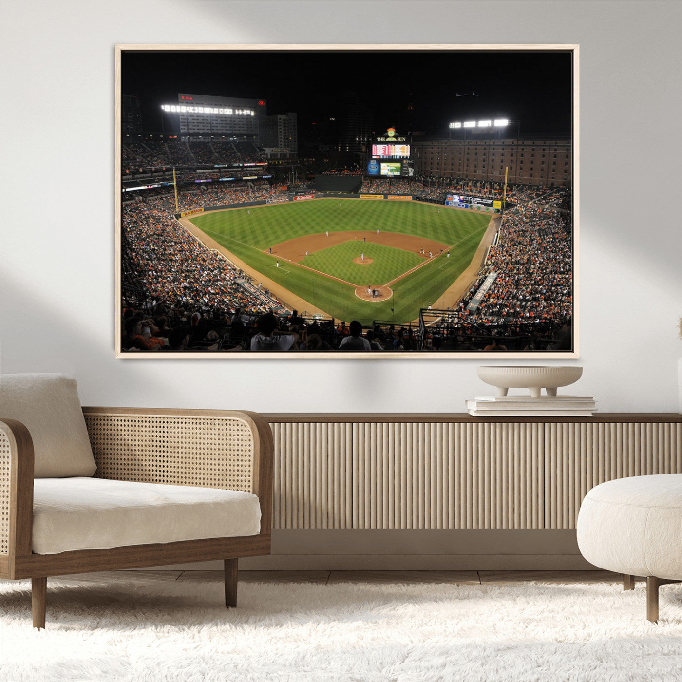 26445161-MGV-CV-36X24-Baseball Stadium at Night – Panoramic Ballpark Canvas Wall Art, Sports Decor for Man Cave, Office, Game Room, Sports Bar, Baseball