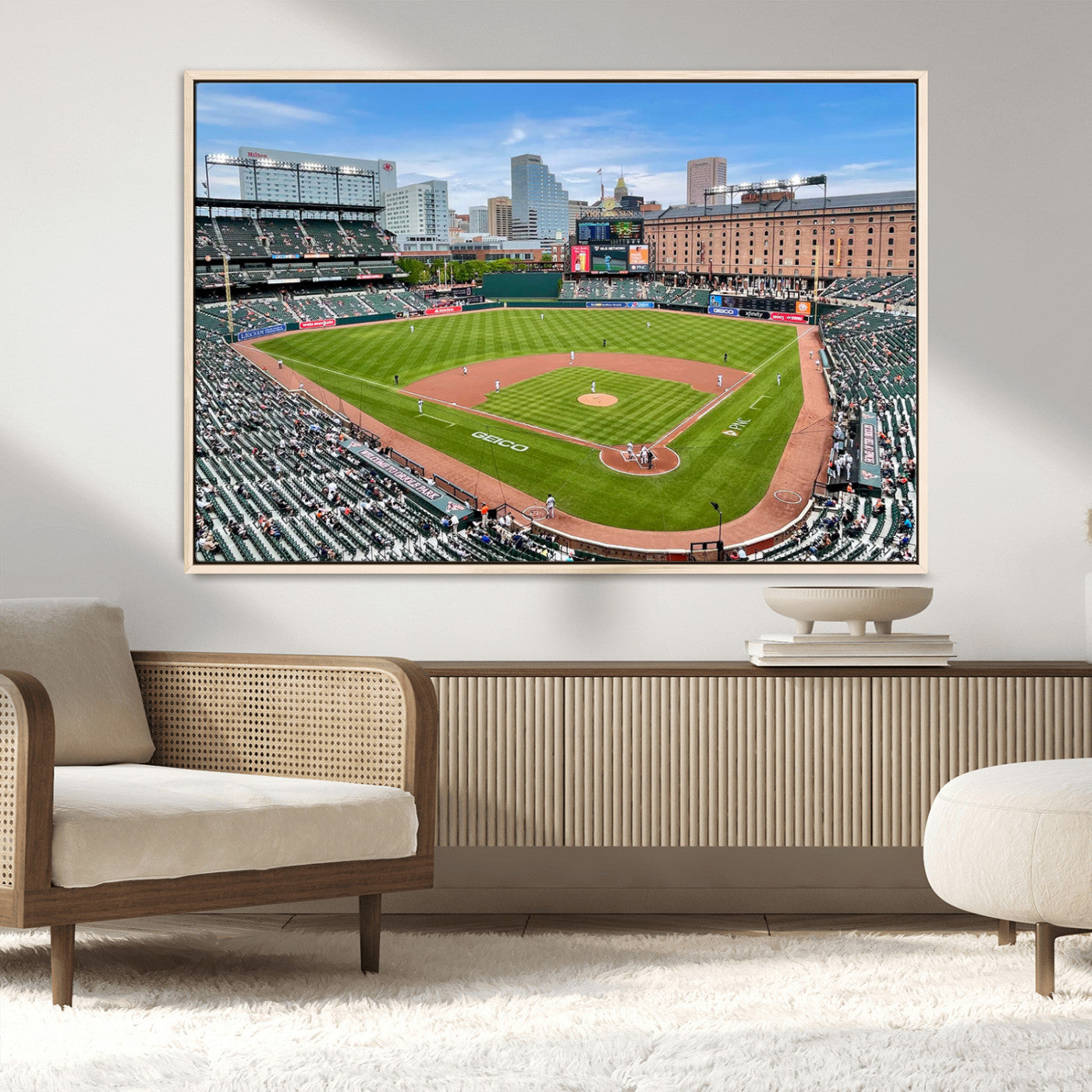 76426407-MGV-CV-36X24-Baseball Stadium Daytime – Panoramic Ballpark Canvas Wall Art, Sports Decor for Office, Man Cave, Game Room, Sports Bar, Baseball