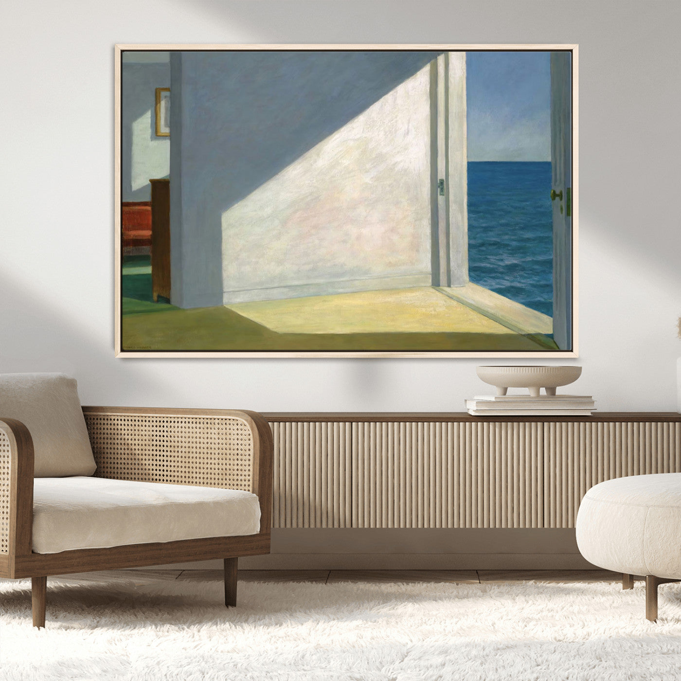 34188481-MGV-CV-36X24-Coastal Sunlight Wall Art – Minimalist Ocean View Canvas Print, Serene Beach House Inspired Decor for Bedroom, Living Room,