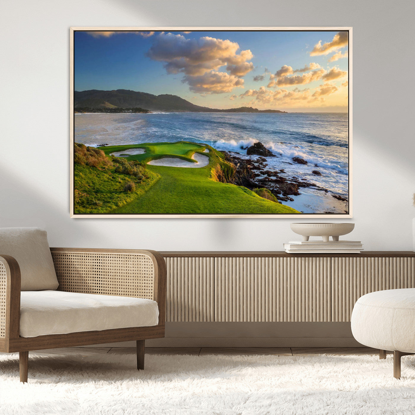 50107048-MGV-CV-36X24-Golf Course Wall Art – Coastal Ocean View Canvas Print, Scenic Fairway Landscape Decor for Office, Man Cave, Bedroom, or Living