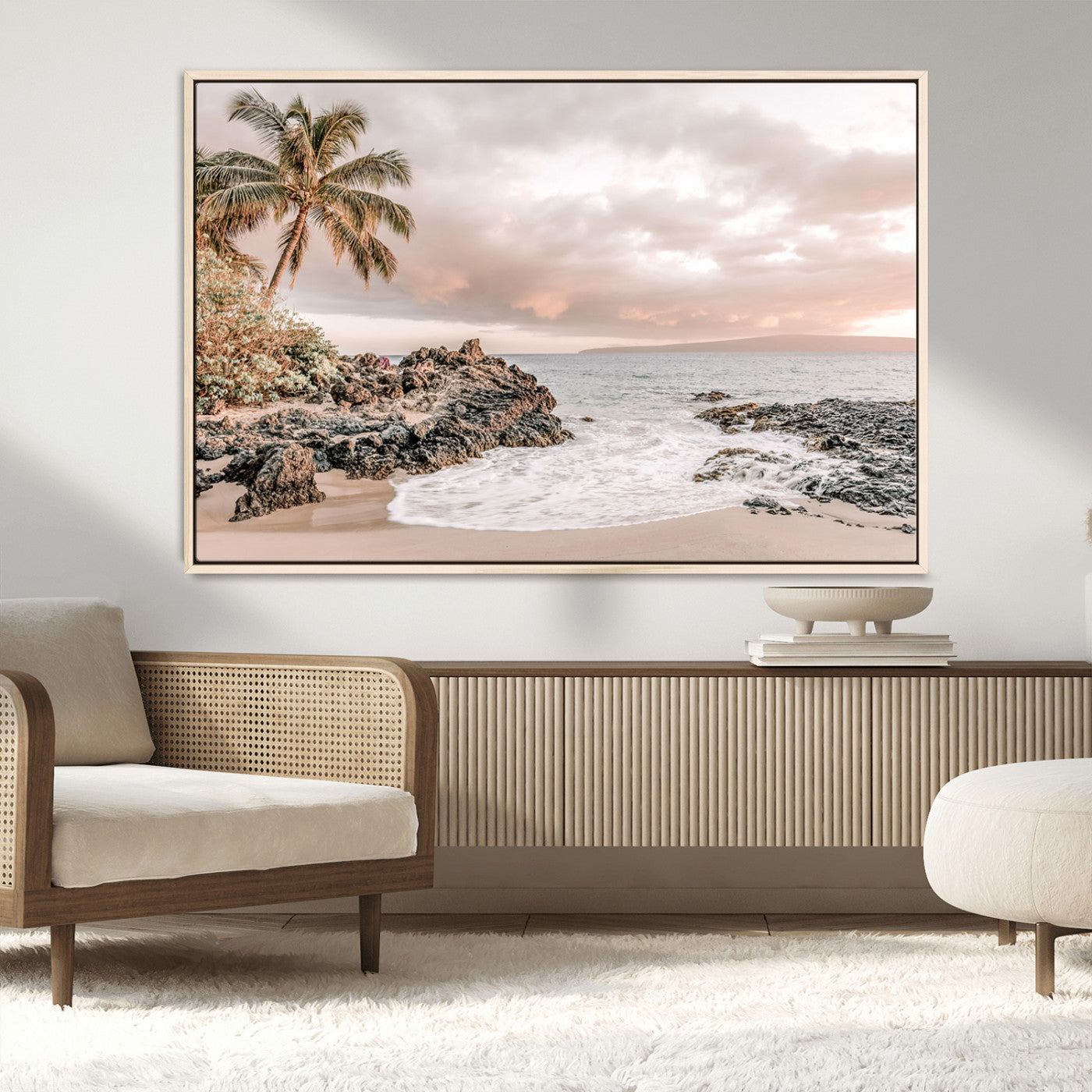 14214613-MGV-CV-36X24-Tropical Beach Wall Art – Palm Tree and Ocean Sunset Canvas Print, Relaxing Coastal Landscape Decor for Living Room, Bedroom, or