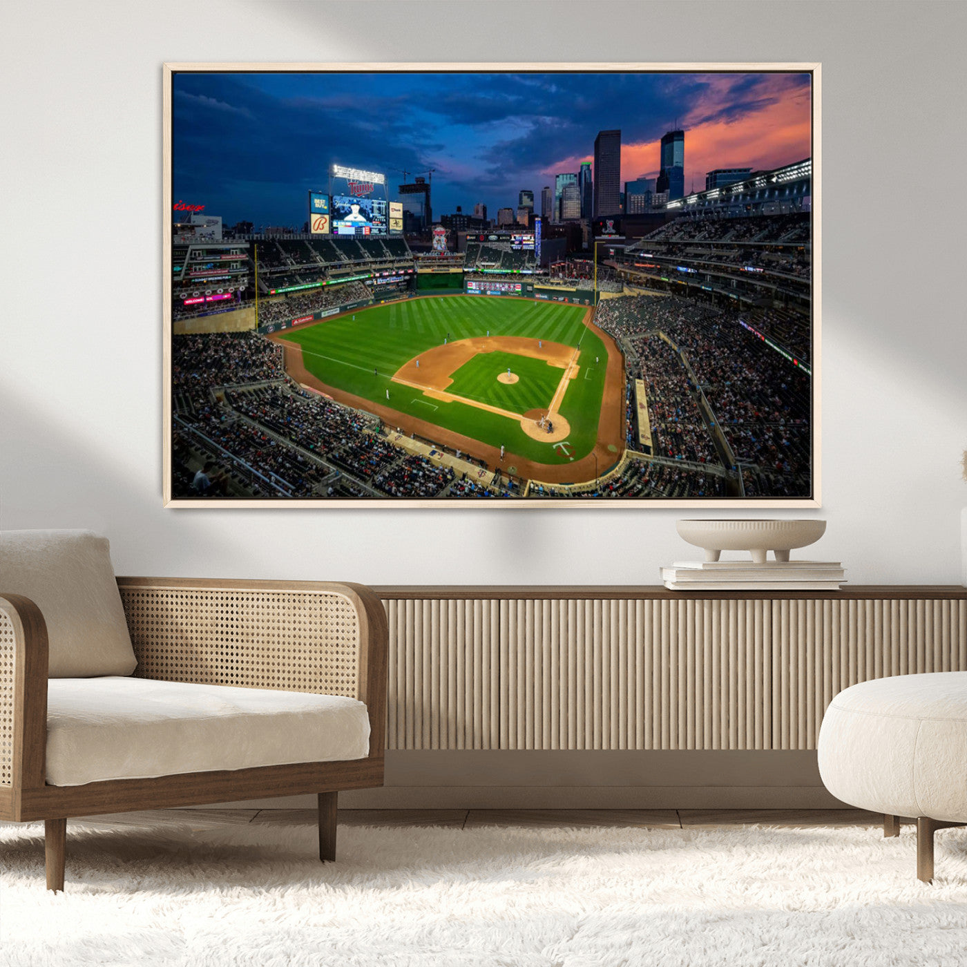 68222753-MGV-CV-36X24-Baseball Stadium Wall Art – Panoramic Night Game Canvas Print, Sports Decor for Man Cave, Office, Bar, or Living Room