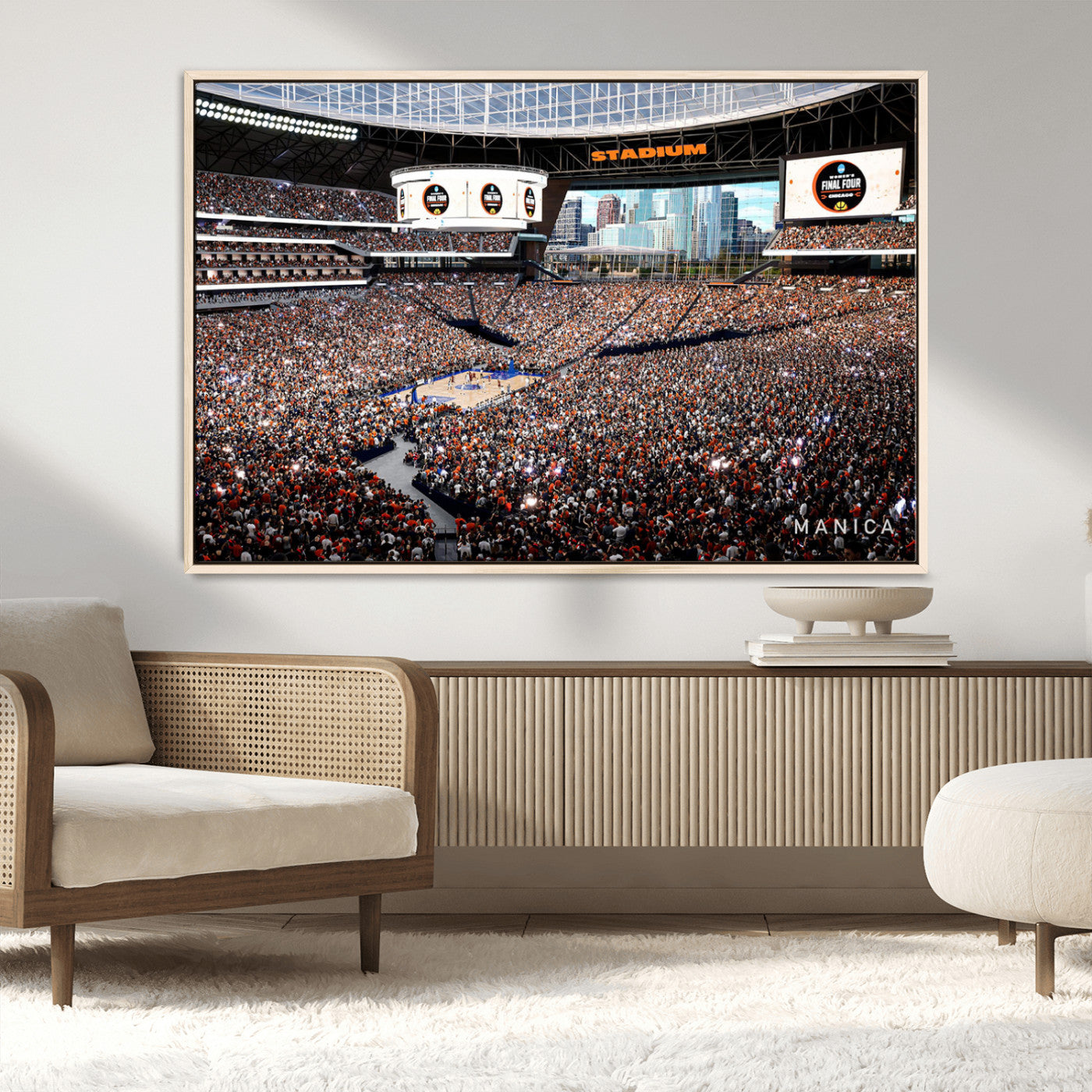 38616413-MGV-FC-36X24_Natural-Chicago Dome Stadium Wall Art – Futuristic Basketball Final Four Arena Canvas Print, Modern Sports Fan Decor for Man Cave or