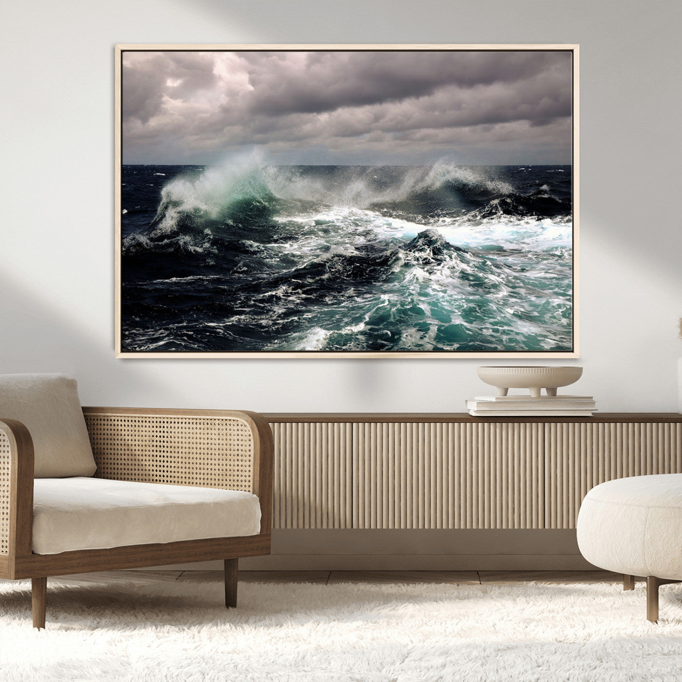 38622353-MGV-CV-36X24-Stormy Ocean Waves Canvas Wall Art – Framed Turbulent Sea Print, Large Nature Canvas for Coastal, Living Room, or Office Spaces