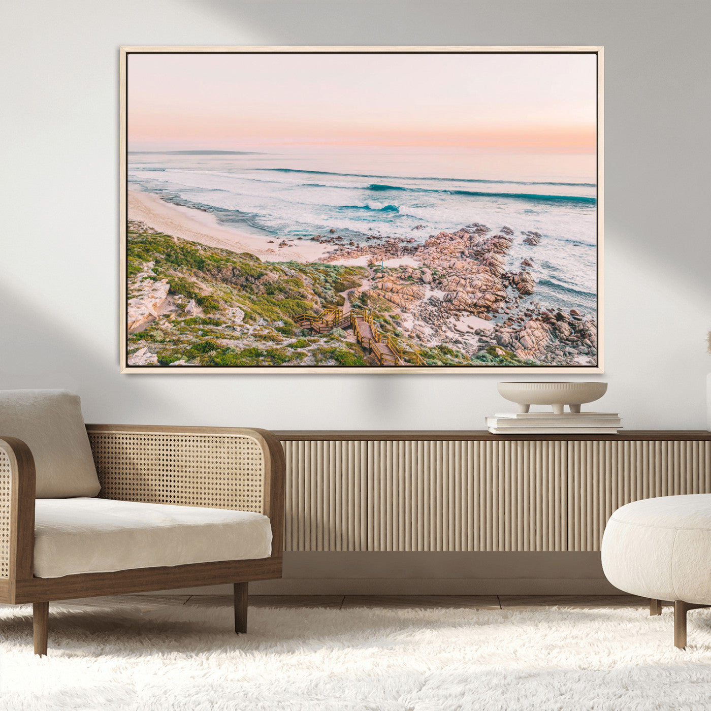 27332135-MGV-CV-36X24-Coastal Sunset Wall Art – Ocean Waves and Rocky Shore Canvas Print, Scenic Seaside Photography Decor for Bedroom, Living Room,