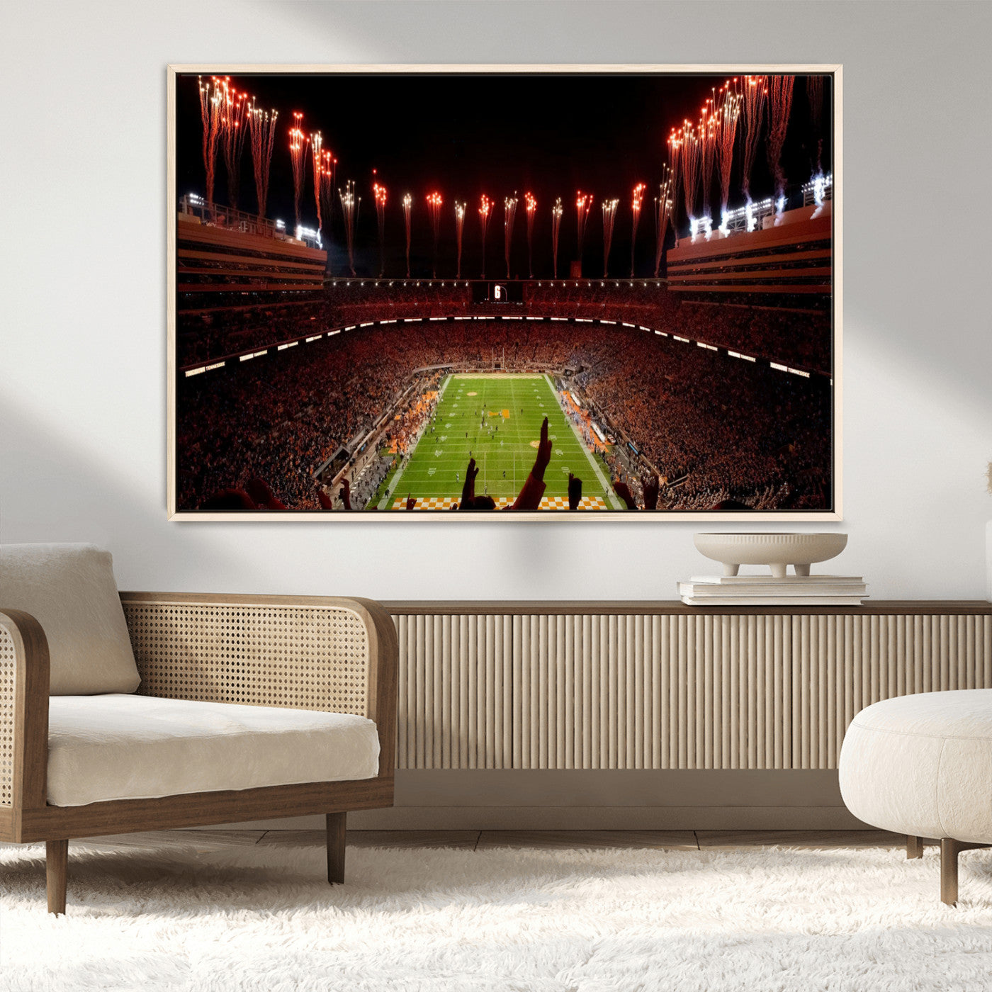 73358115-MGV-CV-36X24-Neyland Stadium Wall Art – Panoramic Tennessee Volunteers Night Game Canvas Print, Fireworks Football Celebration Sports Decor for