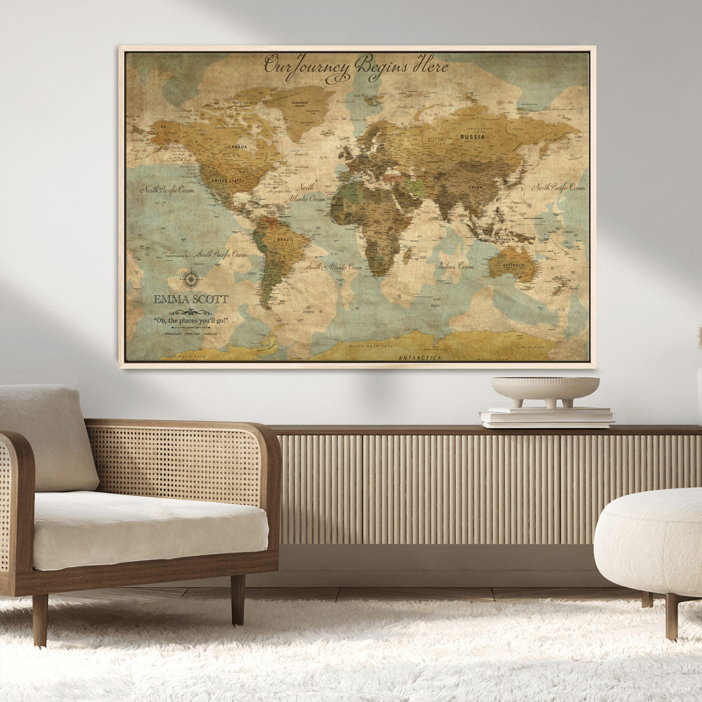 54795344-MGV-CV-36X24-Personalized World Map Wall Art – Vintage Adventure Travel Map with Custom Names, Rustic Wall Décor for Couples, Families