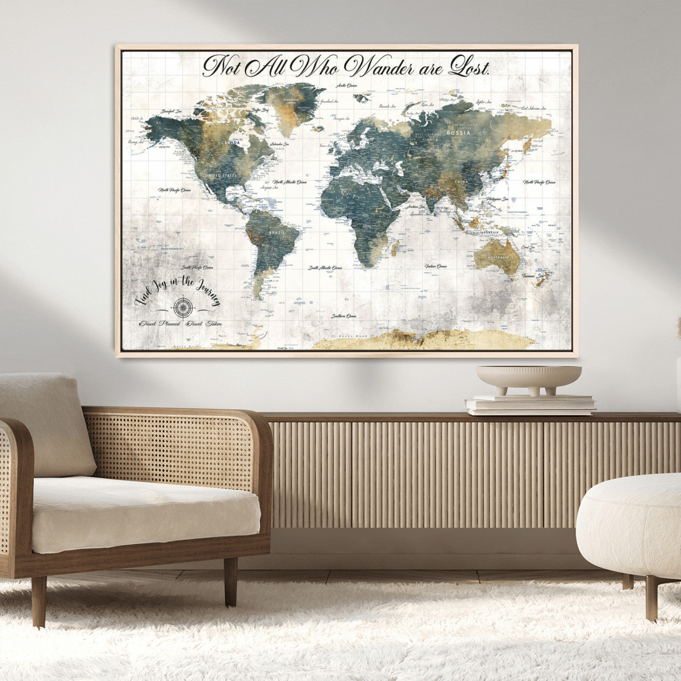 16233493-MGV-CV-36X24-Personalized World Map Wall Art – Rustic Blue Green Wanderlust Travel Map with Custom Couple Names, Vintage Wall Decor for Home