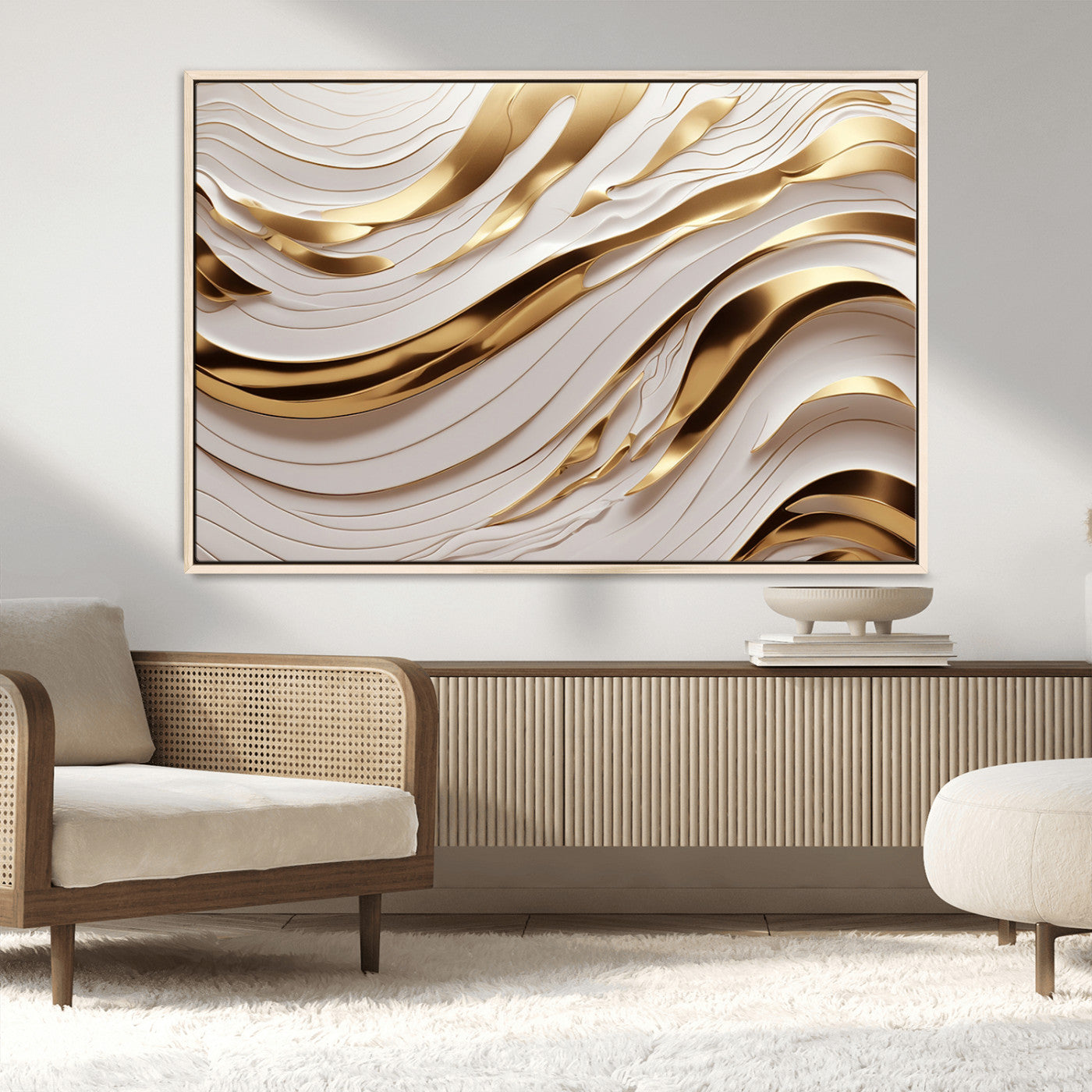 41237-MGV-CV-36X24-Gold Waves Wall Art Canvas Print, Framed Elegant Flow Art Picture Print, Luxury Layers Perfect Minimal Luxe Decor Artwork