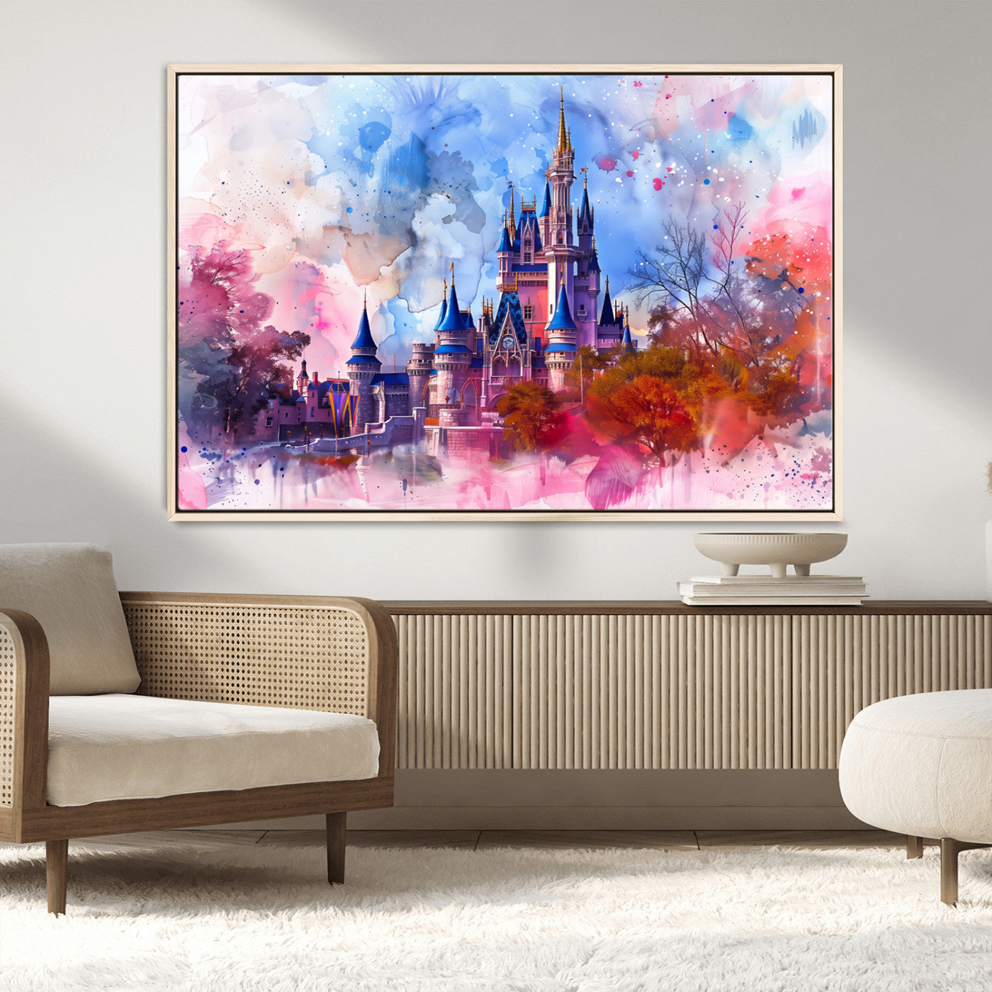 15129-MGV-CV-36X24-Disney Castle Wall Art Canvas Print, Framed Cinderella Palace Art Picture Print, Fantasy Kingdom Perfect Whimsical Fairytale Decor