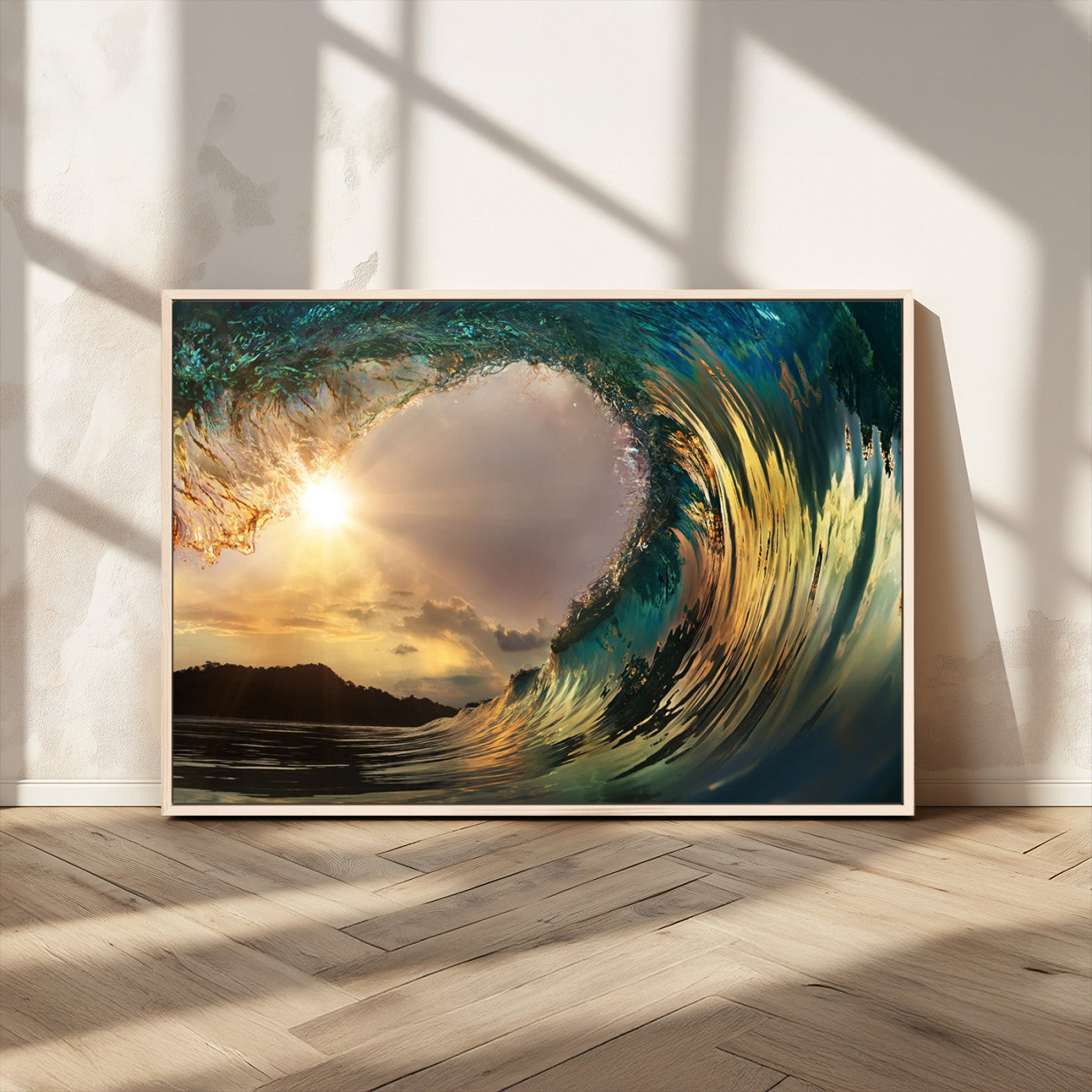 38256-MGV-CV-36X24-Ocean Wave Wall Art – Stunning Sunrise Through Curling Wave Canvas Print, Coastal Surf Photography Seascape Decor for Living Room,