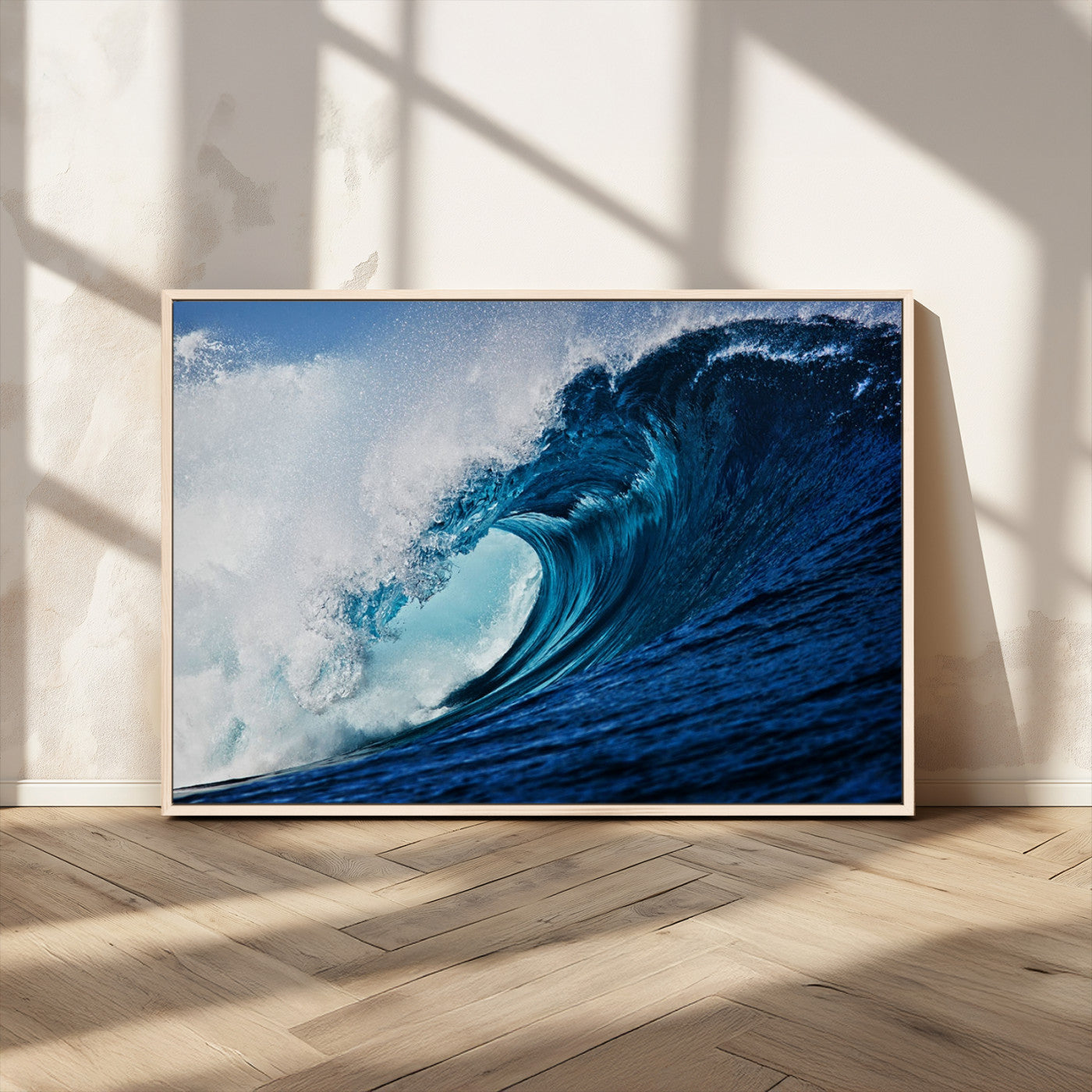 89502-MGV-CV-36X24-Powerful Ocean Wave Wall Art – Panoramic Blue Sea Wave Canvas Print, Coastal Surf Photography Artwork for Living Room, Bedroom, or